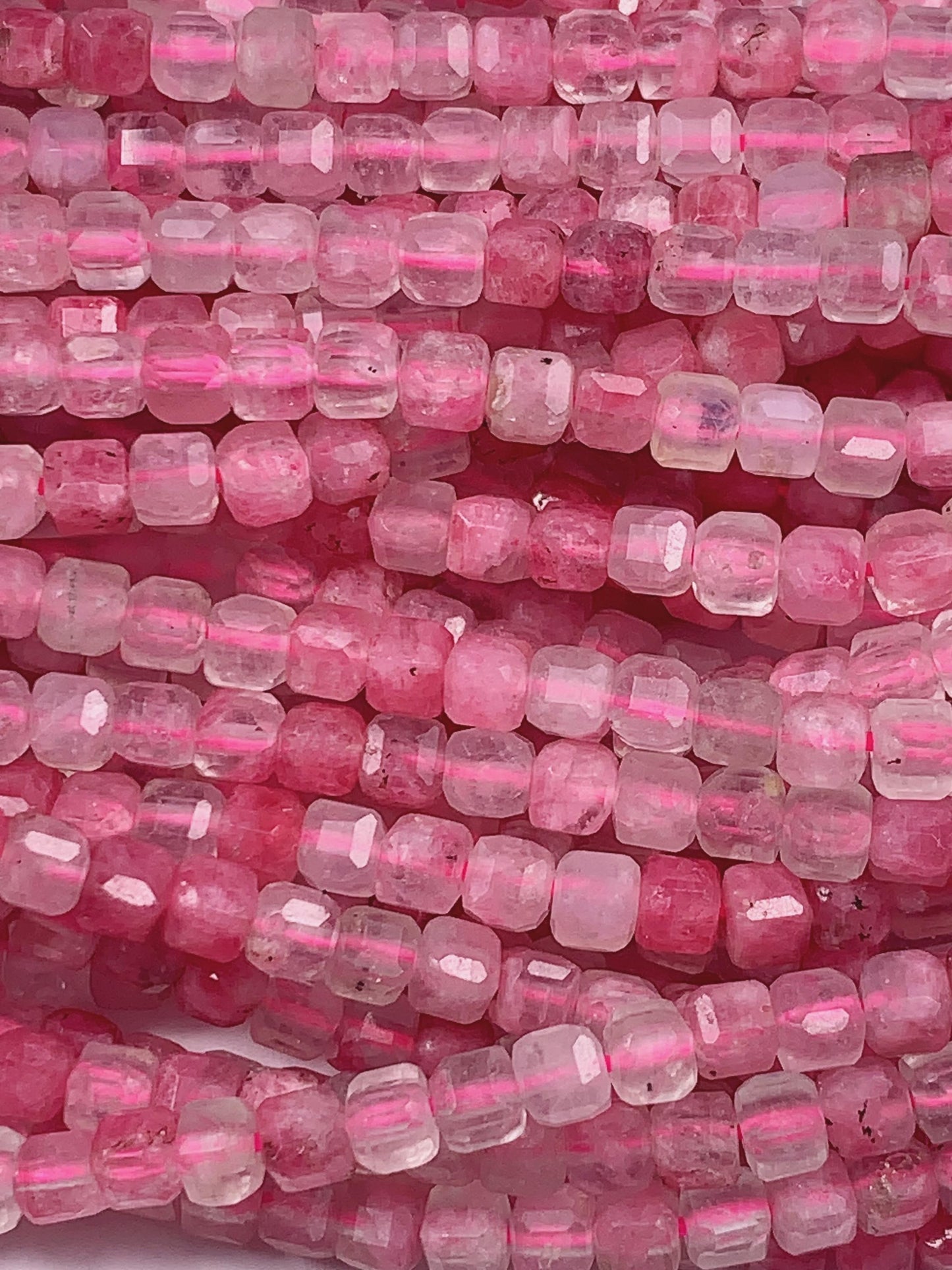 3mm Good Color Natural Transparent Red Pink Rhodonite Quartz Faceted Cube Square 15.5" Strand