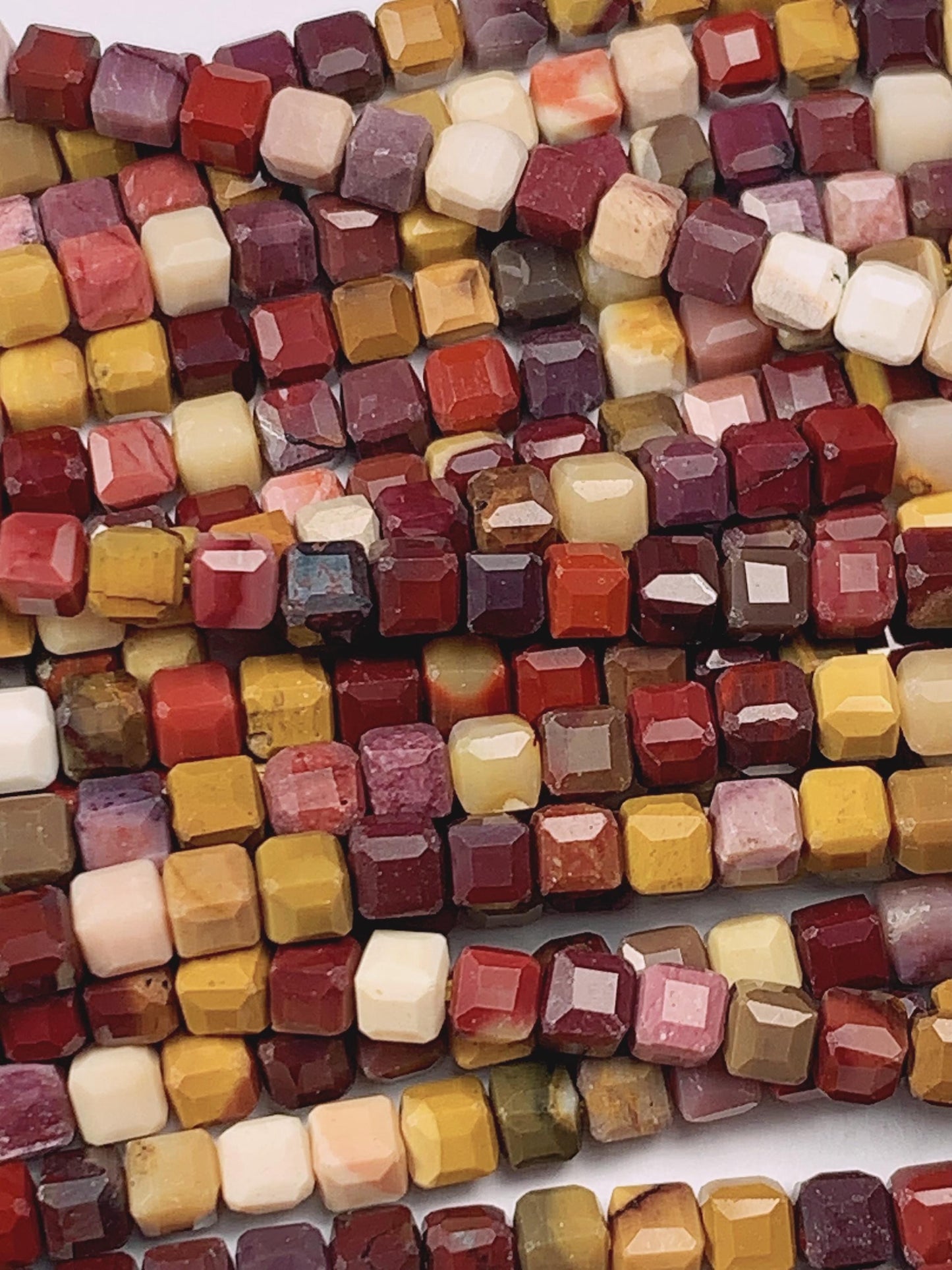Red Yellow Mookaite Jasper Faceted Cube Beads: 3mm Strand