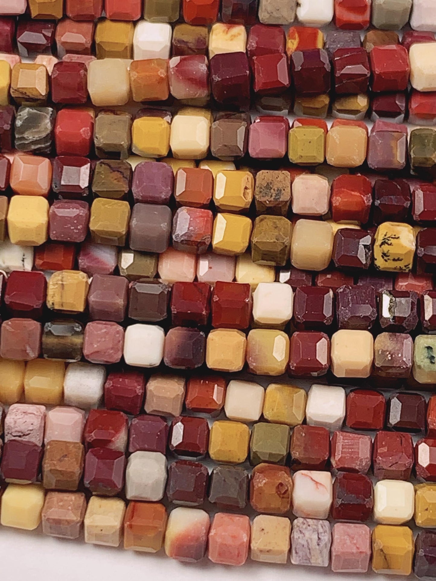 Red Yellow Mookaite Jasper Faceted Cube Beads: 3mm Strand