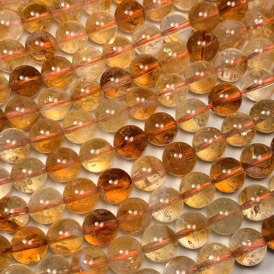 No Dyed High Quality Natural Yellow Citrine Smooth Round Beads - 15.5" Strand