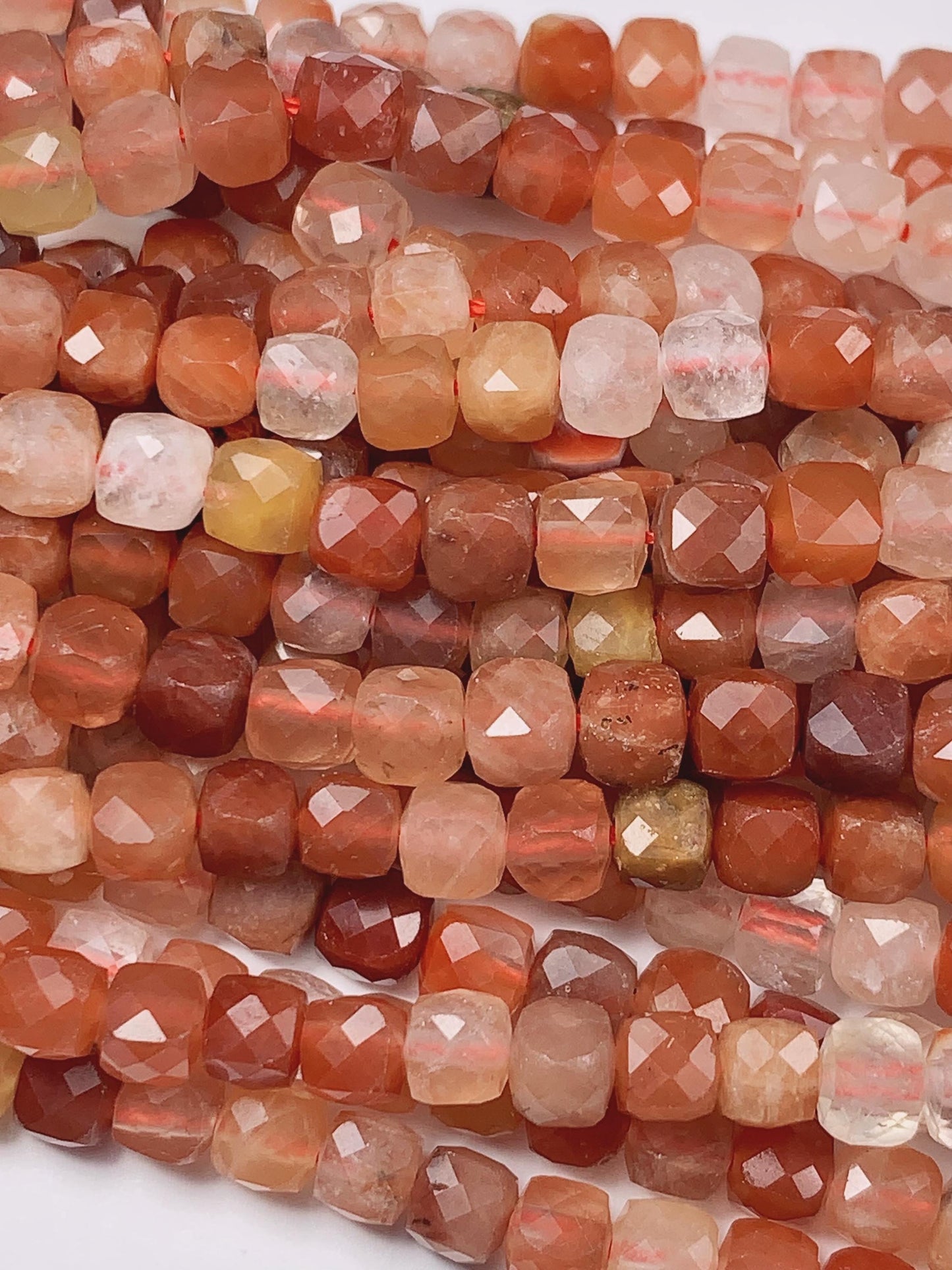 4mm Grade AAA+ Natural Red Rutilated Quartz Faceted Cube Square Beads 15.5" Strand