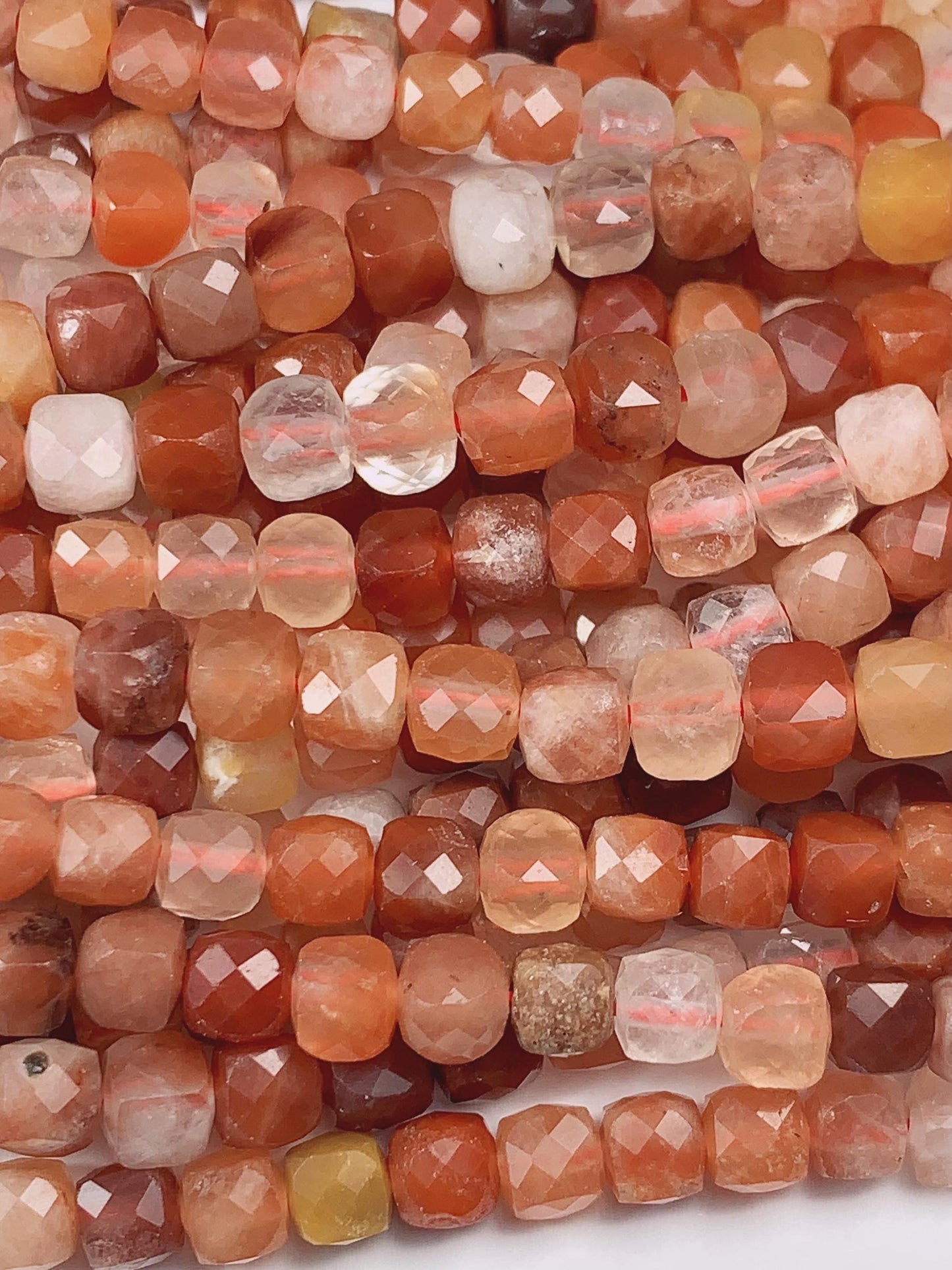 4mm Grade AAA+ Natural Red Rutilated Quartz Faceted Cube Square Beads 15.5" Strand