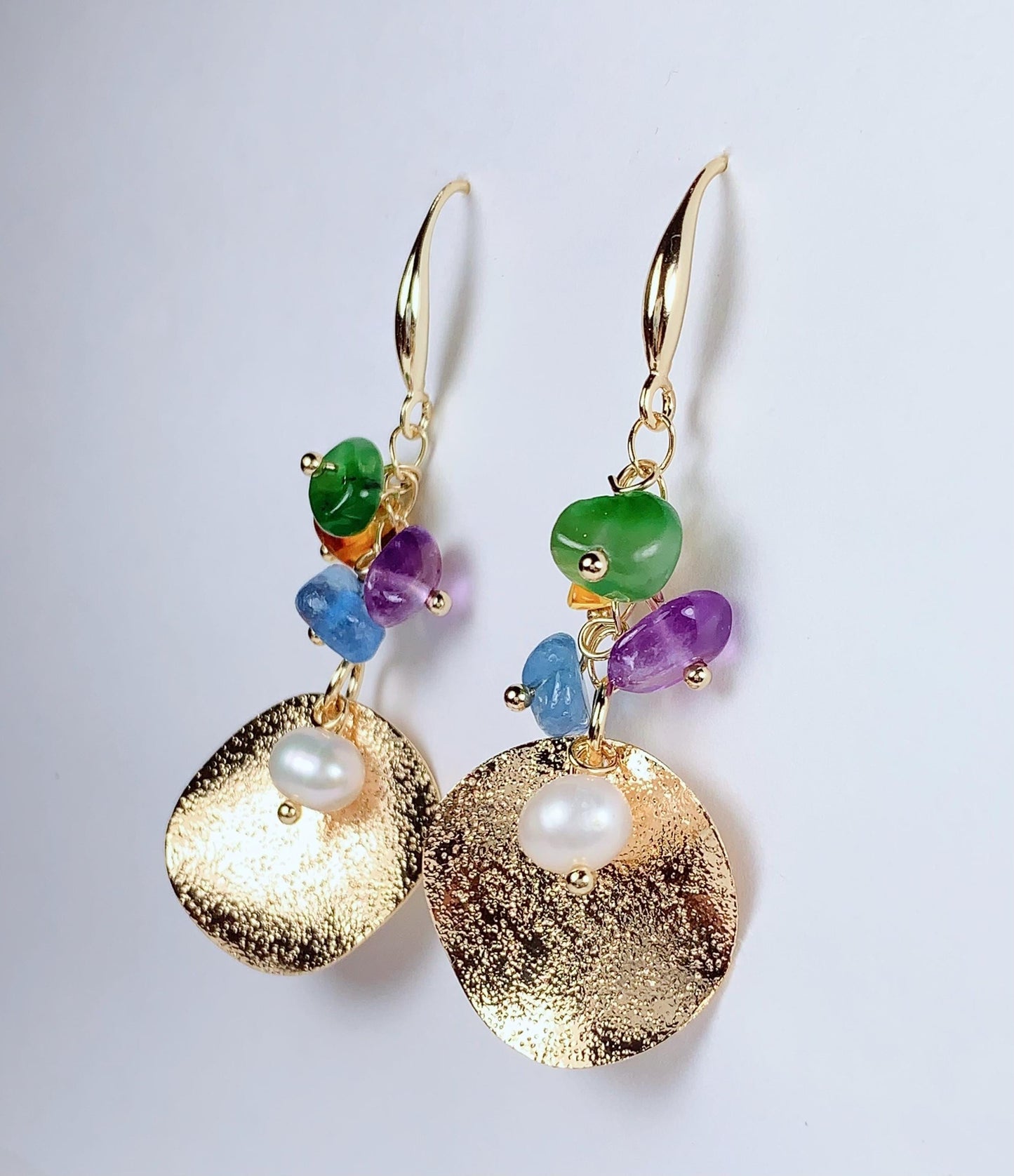 Amethyst Pearl Gold Filled Earrings: Natural Gemstone Birthstone