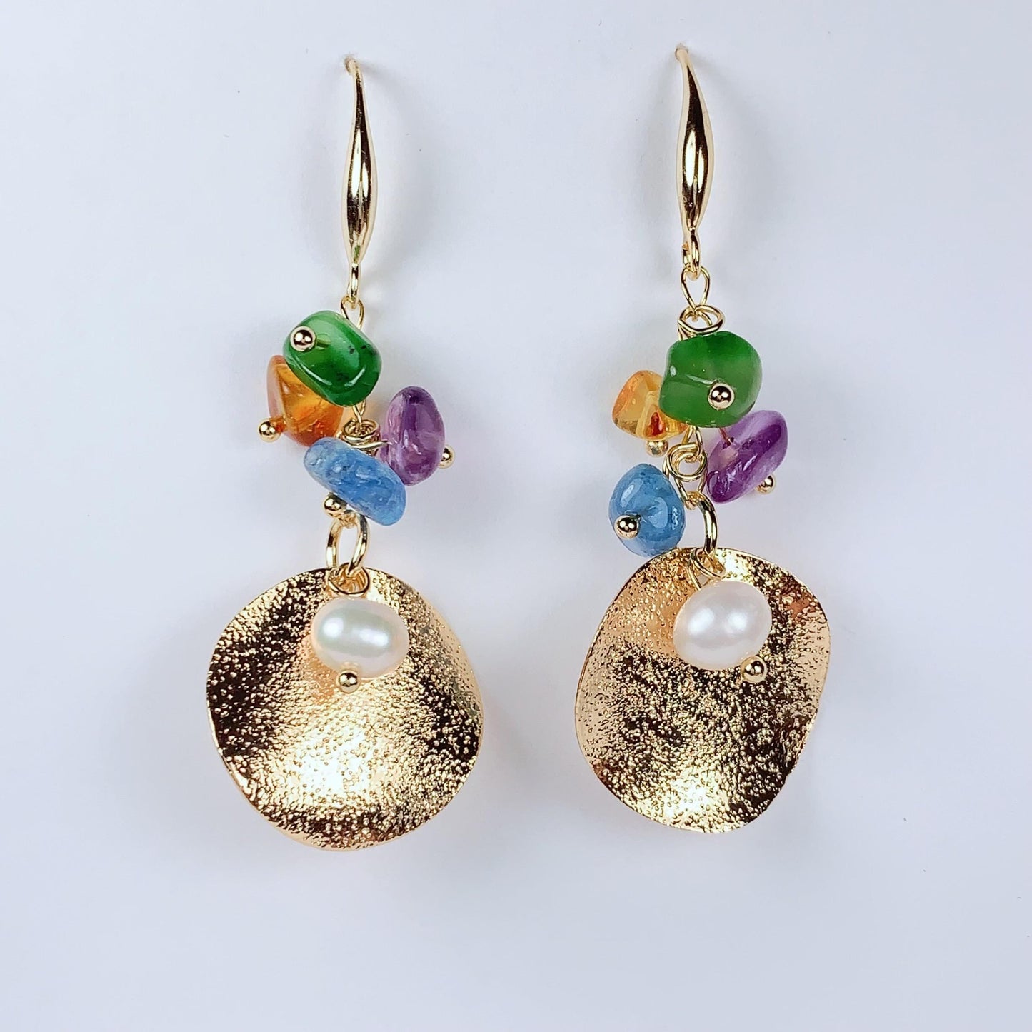 Amethyst Pearl Gold Filled Earrings: Natural Gemstone Birthstone