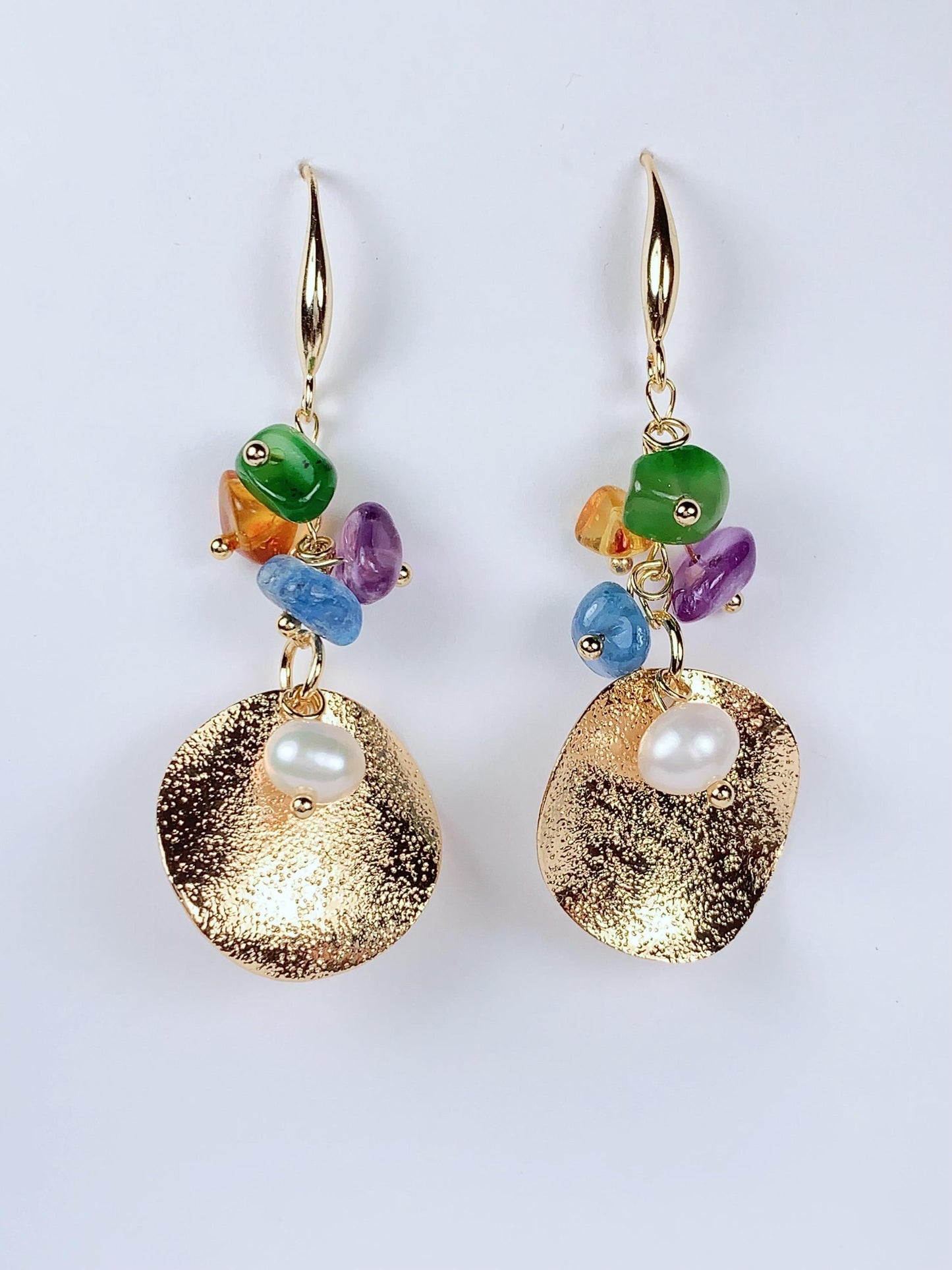 Amethyst Pearl Gold Filled Earrings: Natural Gemstone Birthstone