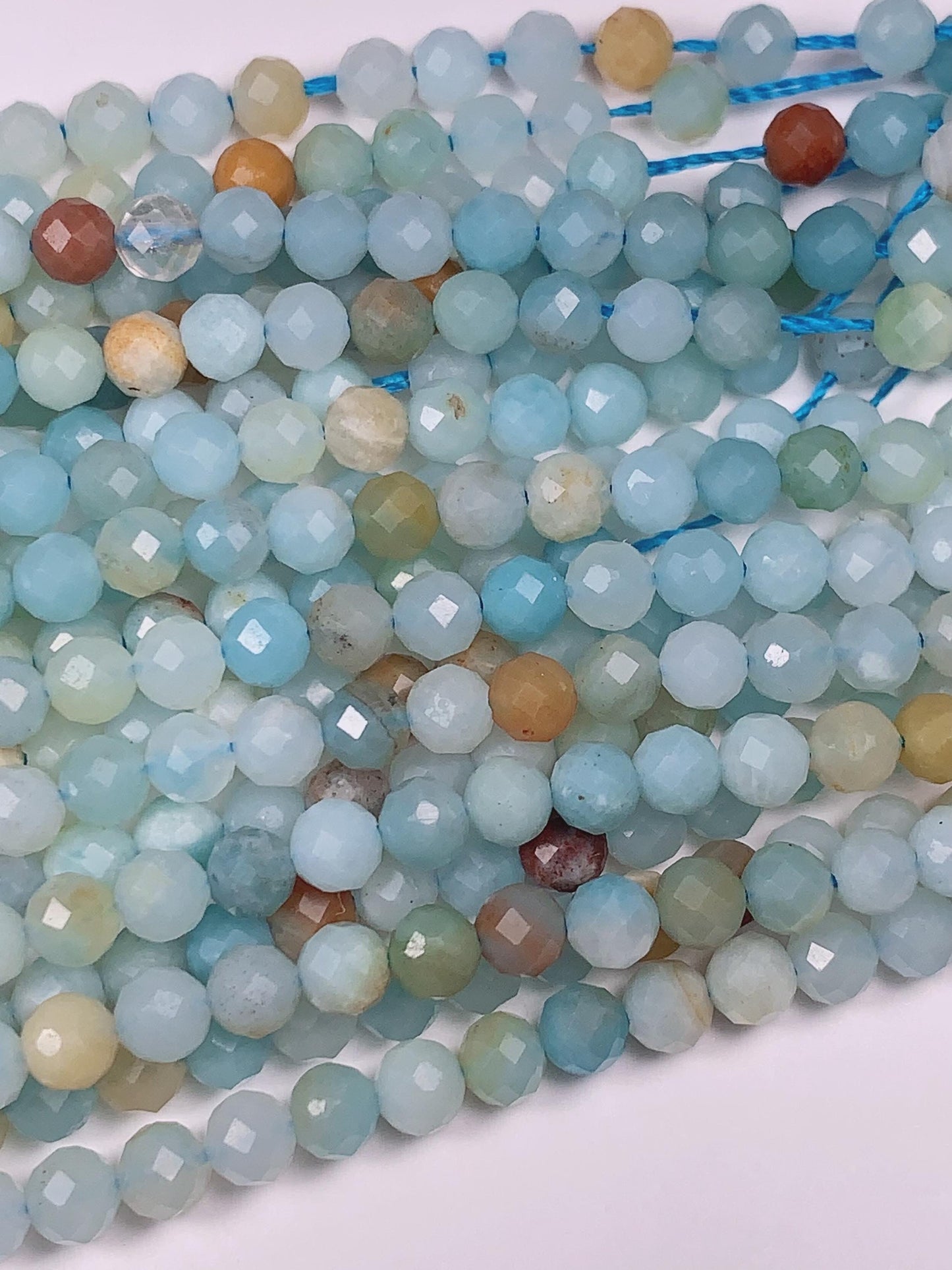 4mm Good Color Genuine Natural Blue Yellow Amazonite Faceted Round Beads 15.5" Strand
