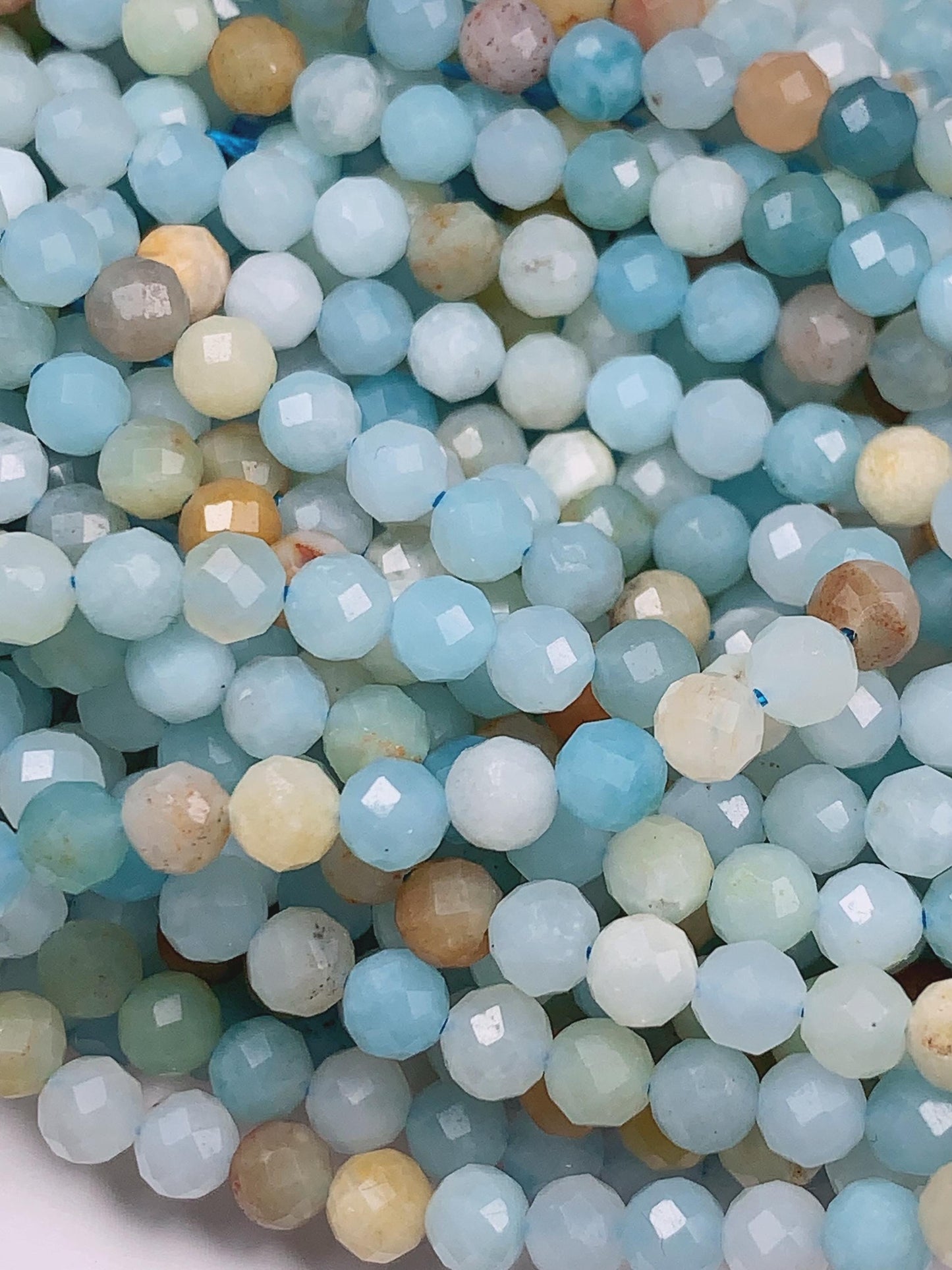 4mm Good Color Genuine Natural Blue Yellow Amazonite Faceted Round Beads 15.5" Strand