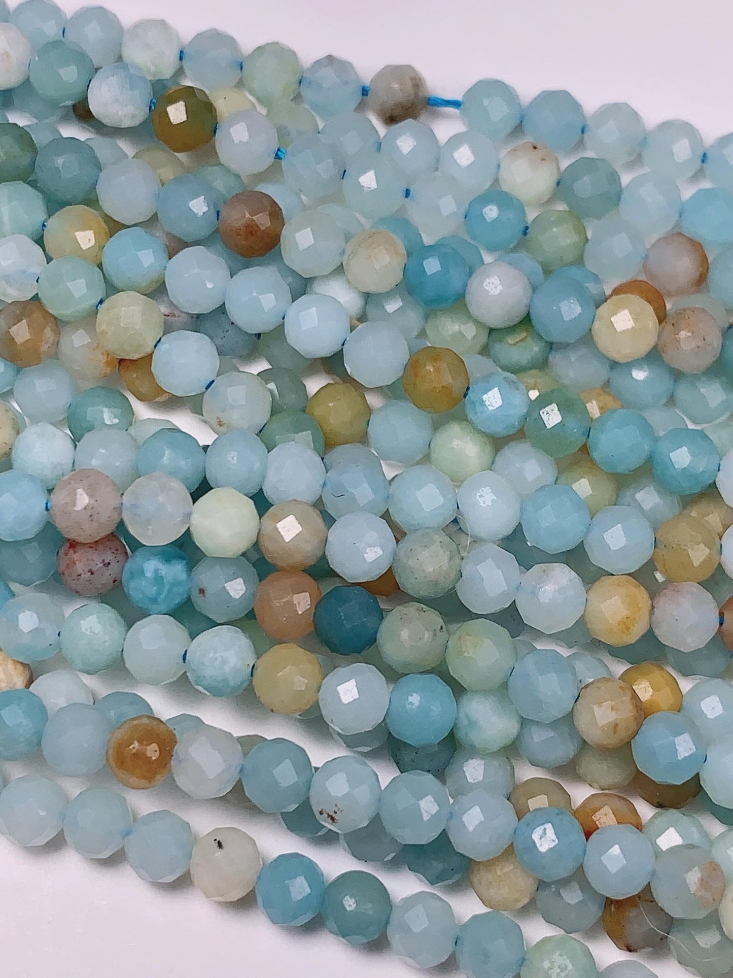 4mm Good Color Genuine Natural Blue Yellow Amazonite Faceted Round Beads 15.5" Strand