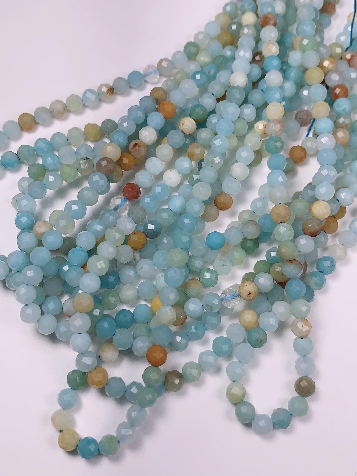 4mm Good Color Genuine Natural Blue Yellow Amazonite Faceted Round Beads 15.5" Strand