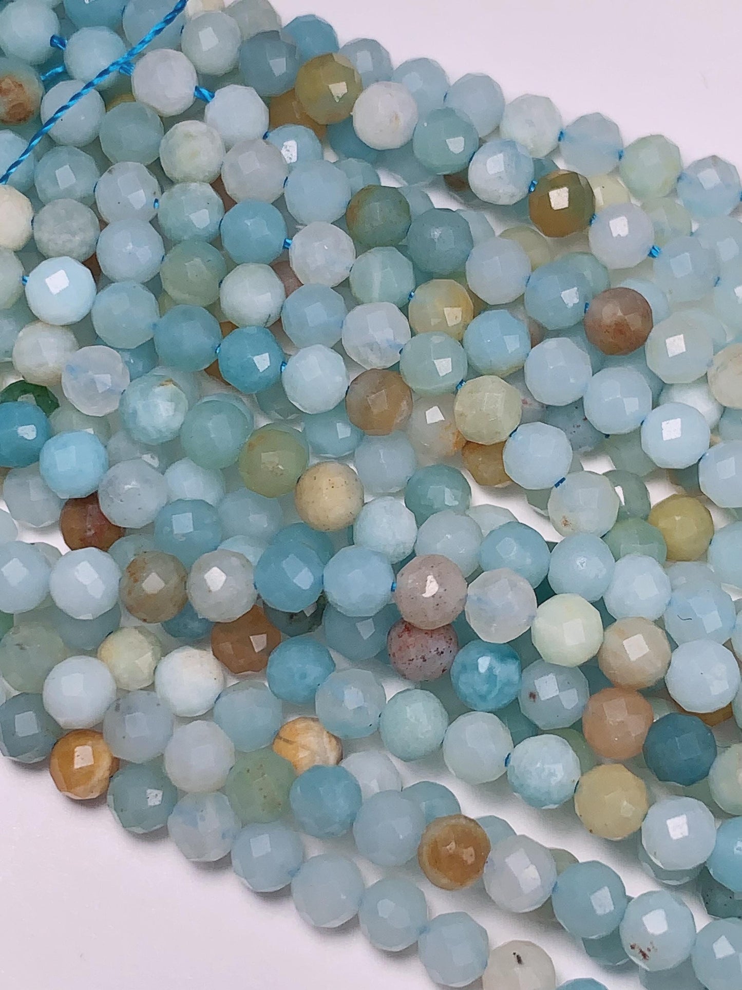 4mm Good Color Genuine Natural Blue Yellow Amazonite Faceted Round Beads 15.5" Strand