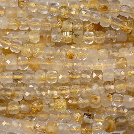 Good Quality Genuine Natural Gold Golden Rutilated Quartz Faceted Round Beads 15.5" Strand 2mm 3mm 4mm very high quality