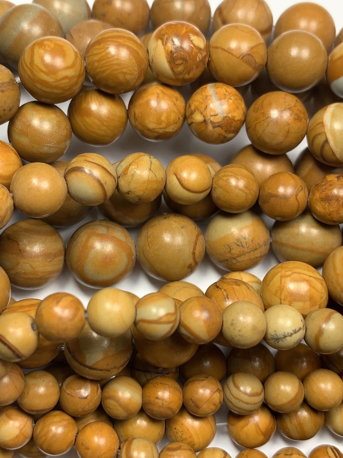 Natural Yellow Wood Grain Jasper Beads: Smooth Round, 15.5" Strand