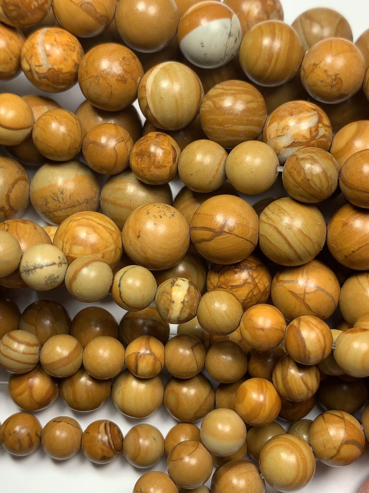 Natural Yellow Wood Grain Jasper Beads: Smooth Round, 15.5" Strand