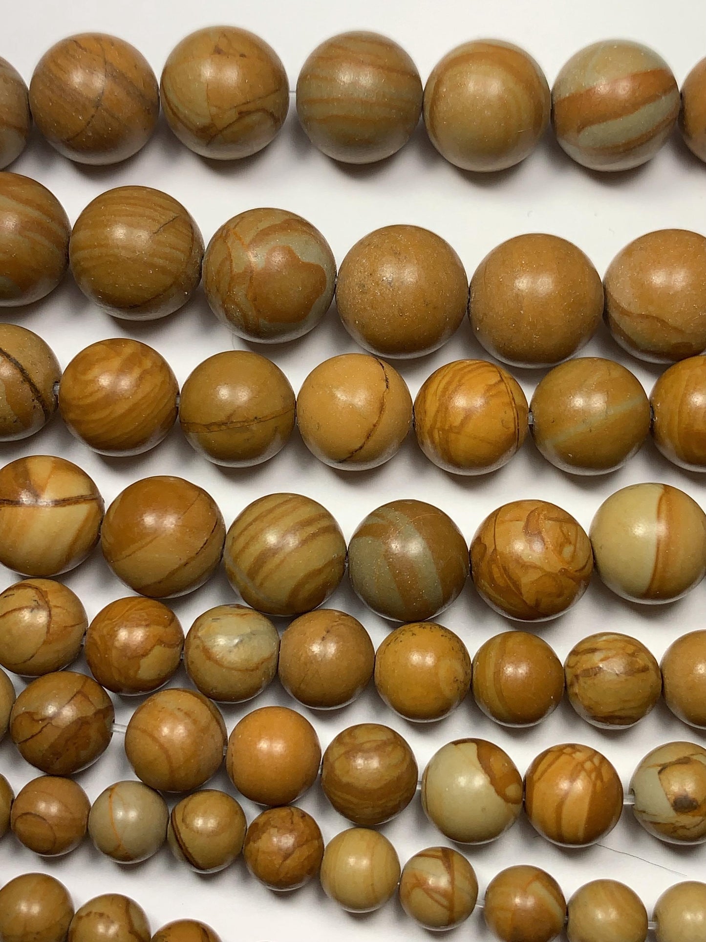 Natural Yellow Wood Grain Jasper Beads: Smooth Round, 15.5" Strand