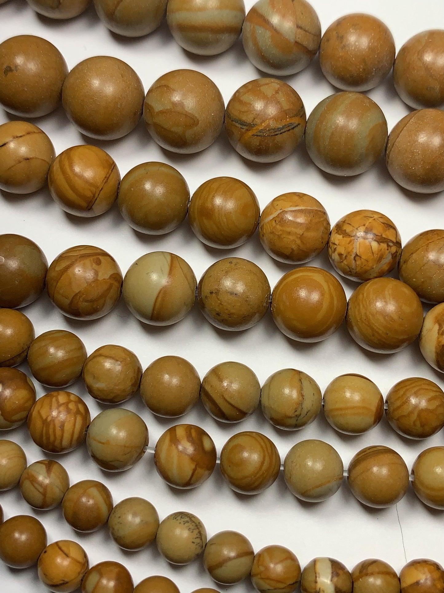 Natural Yellow Wood Grain Jasper Beads: Smooth Round, 15.5" Strand