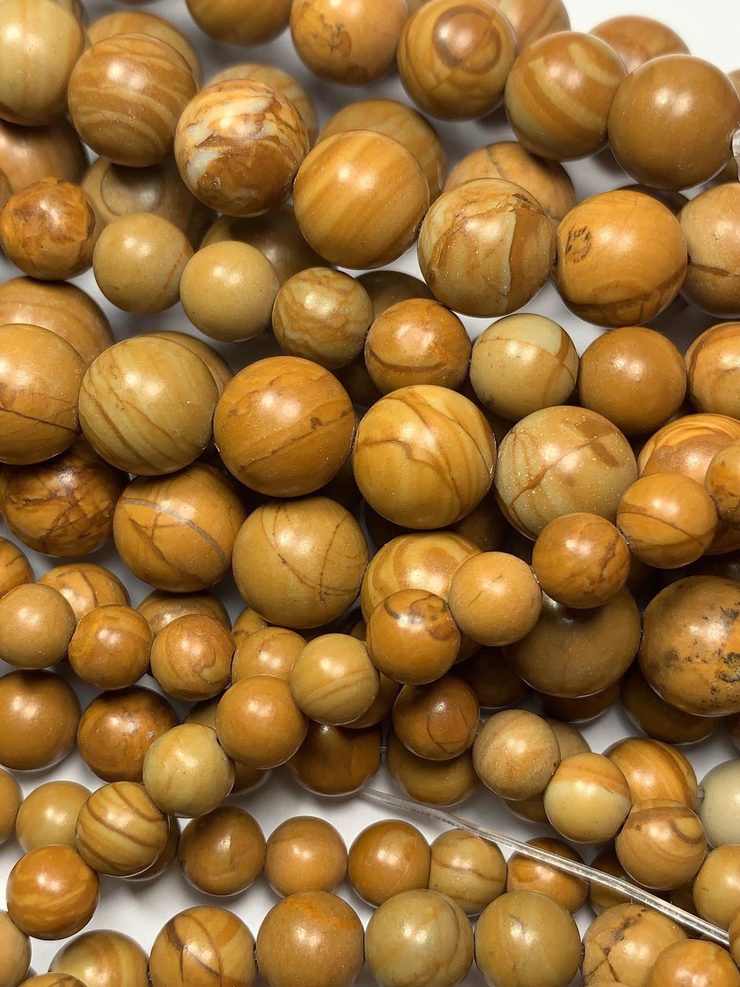 Natural Yellow Wood Grain Jasper Beads: Smooth Round, 15.5" Strand