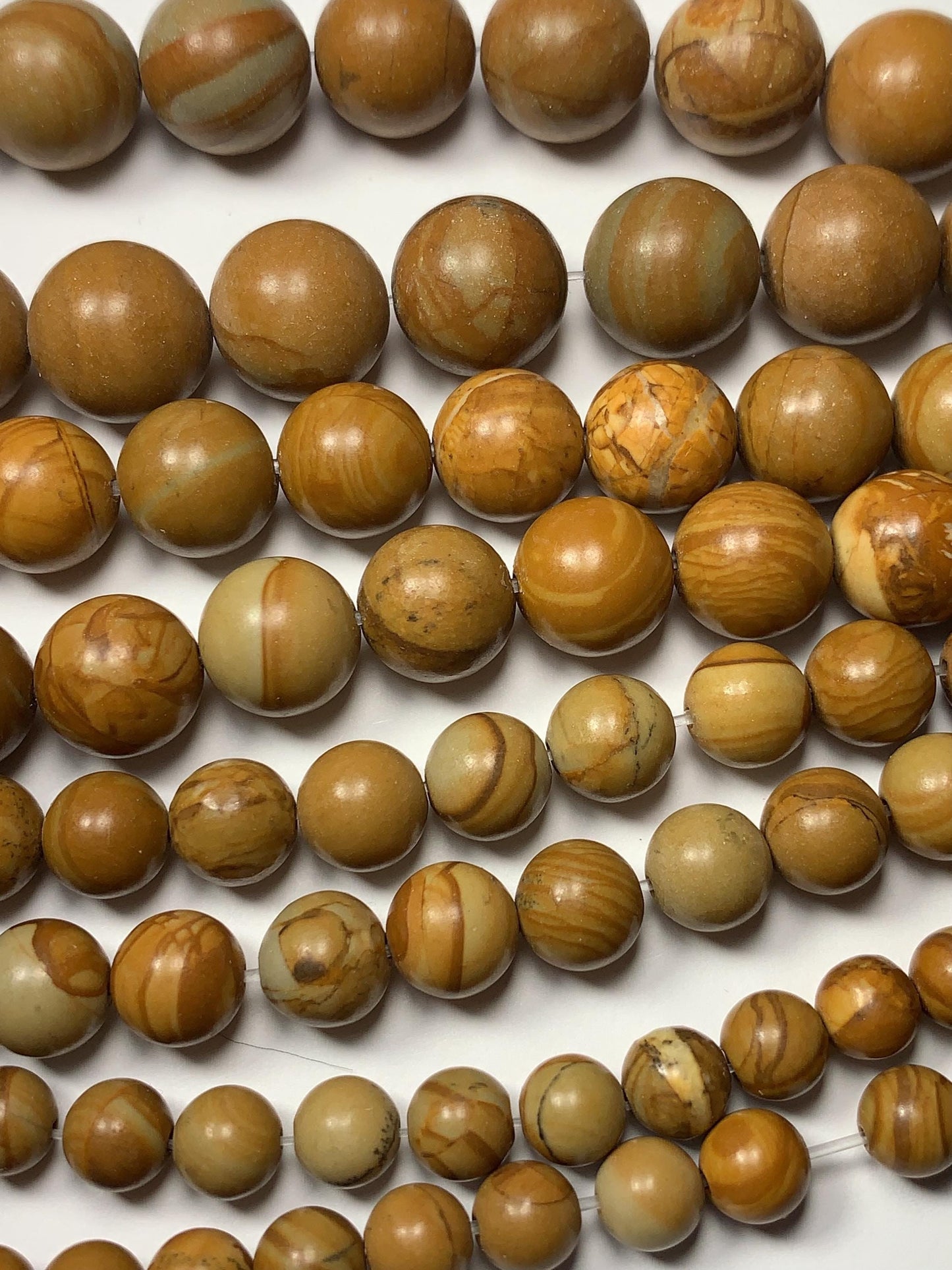 Natural Yellow Wood Grain Jasper Beads: Smooth Round, 15.5" Strand