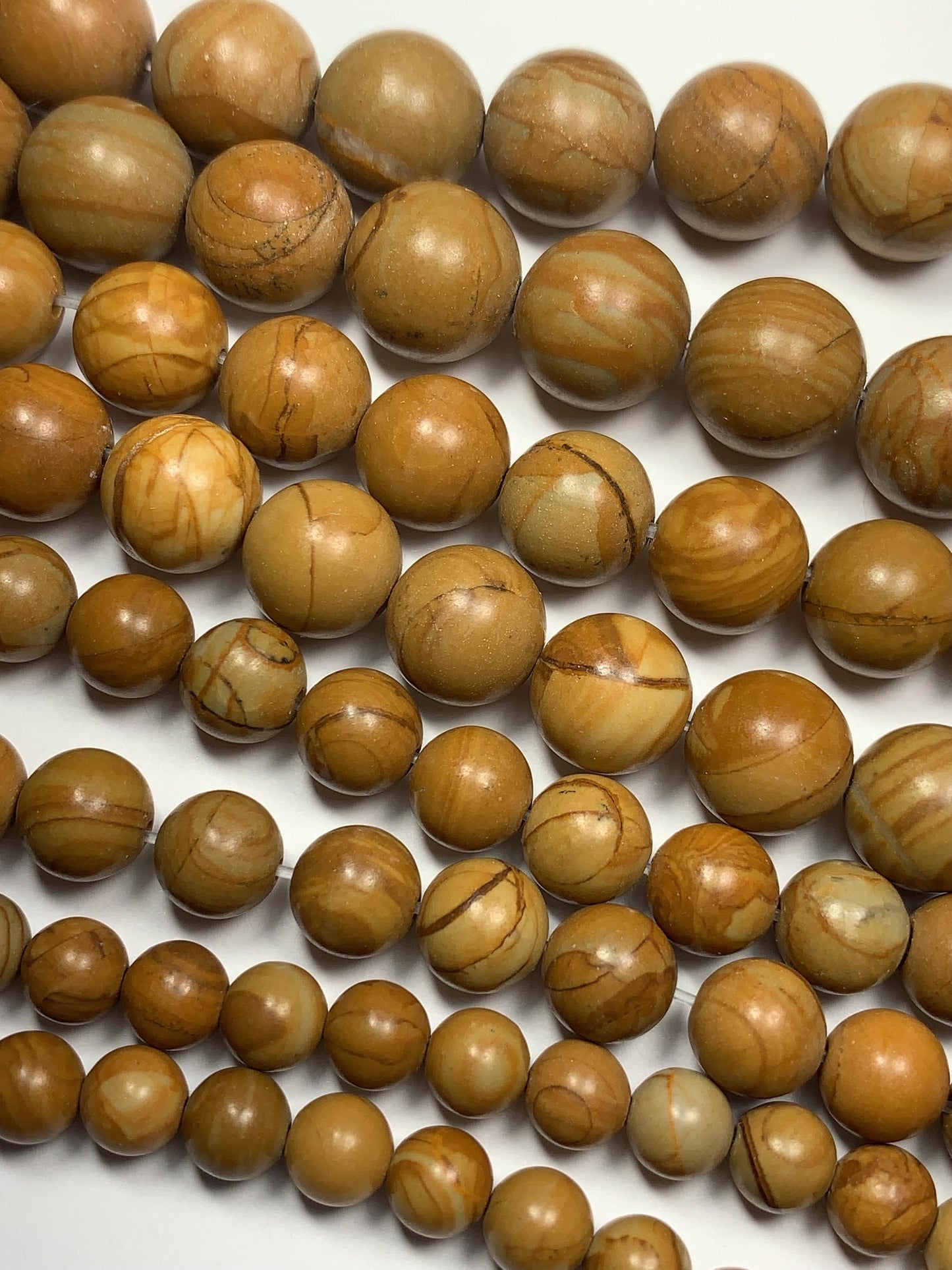 Natural Yellow Wood Grain Jasper Beads: Smooth Round, 15.5" Strand