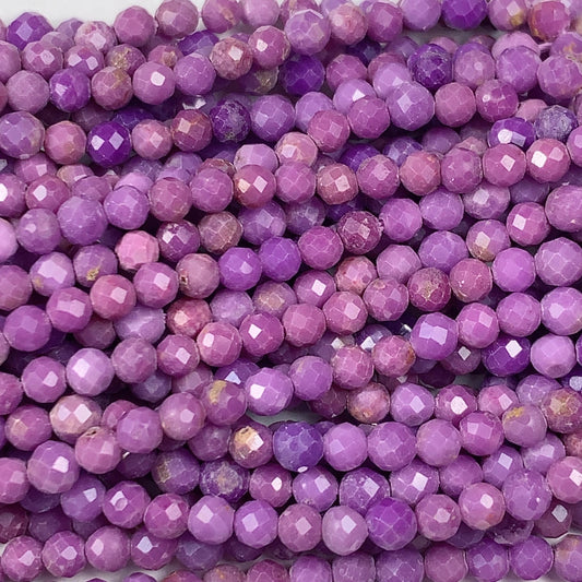 Grade AA Genuine Natural Purple Phosphosiderite Faceted Round Beads 15.5" Strand 2mm 3mm 4mm