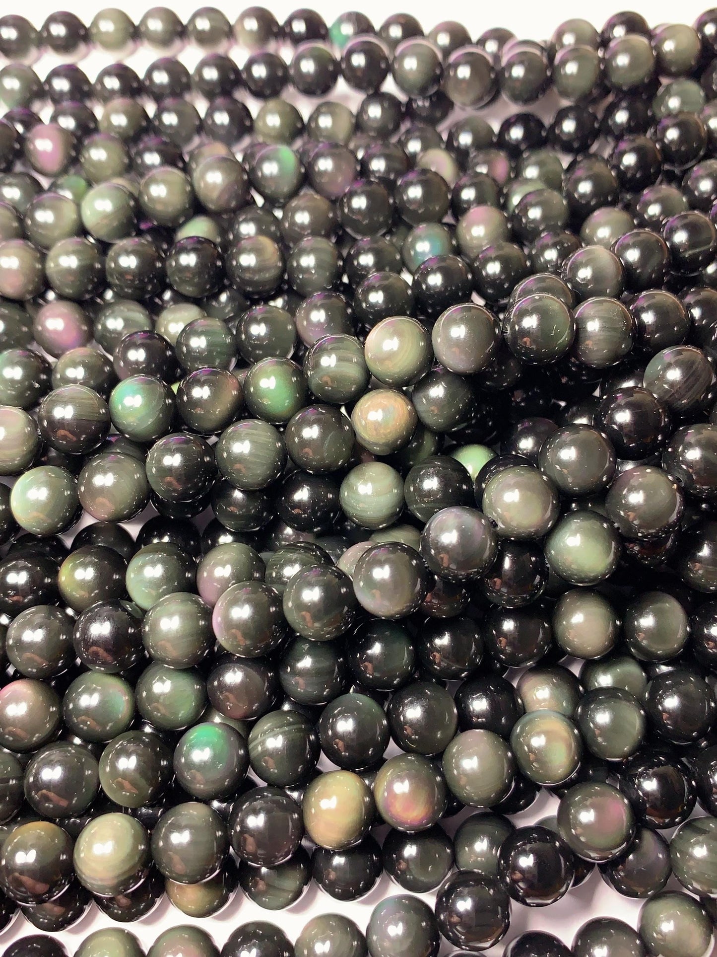 AAA+ Rainbow Natural Obsidian Smooth Round Bead Strand 15.5" Gemstone 6mm 8mm 10mm 18mm