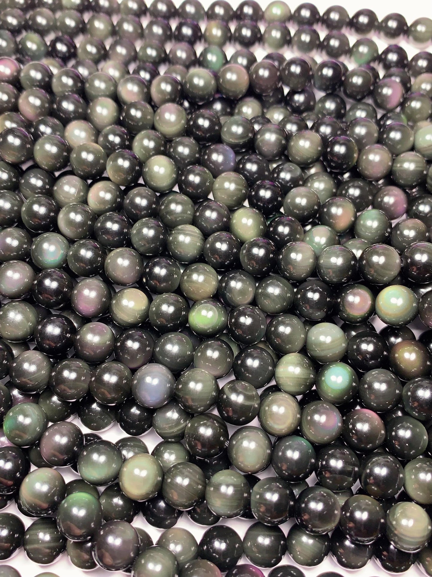 AAA+ Rainbow Natural Obsidian Smooth Round Bead Strand 15.5" Gemstone 6mm 8mm 10mm 18mm