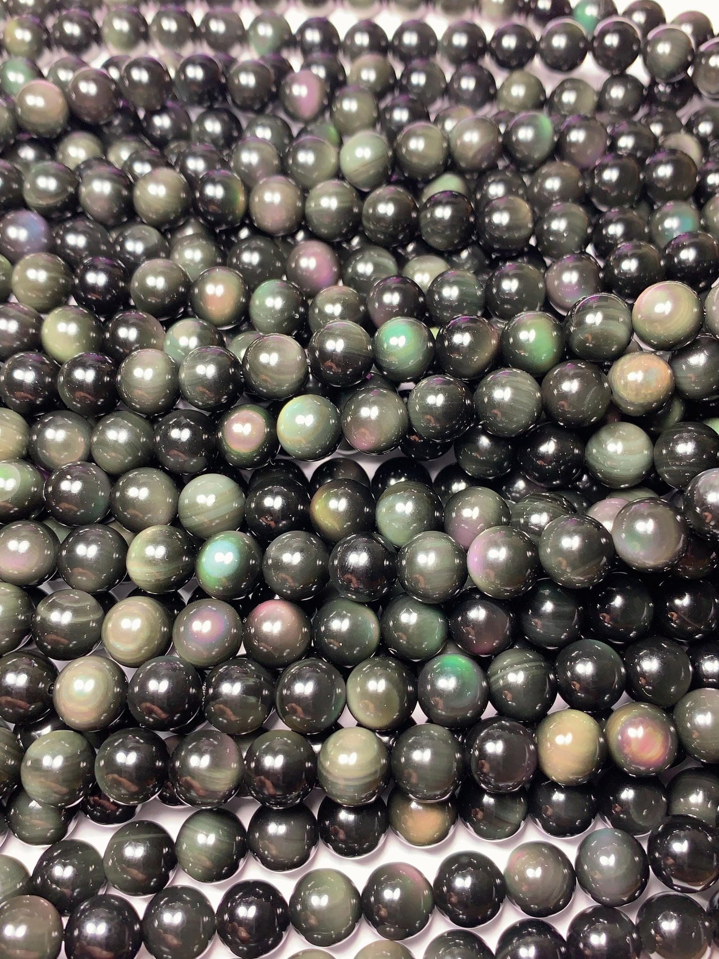 AAA+ Rainbow Natural Obsidian Smooth Round Bead Strand 15.5" Gemstone 6mm 8mm 10mm 18mm