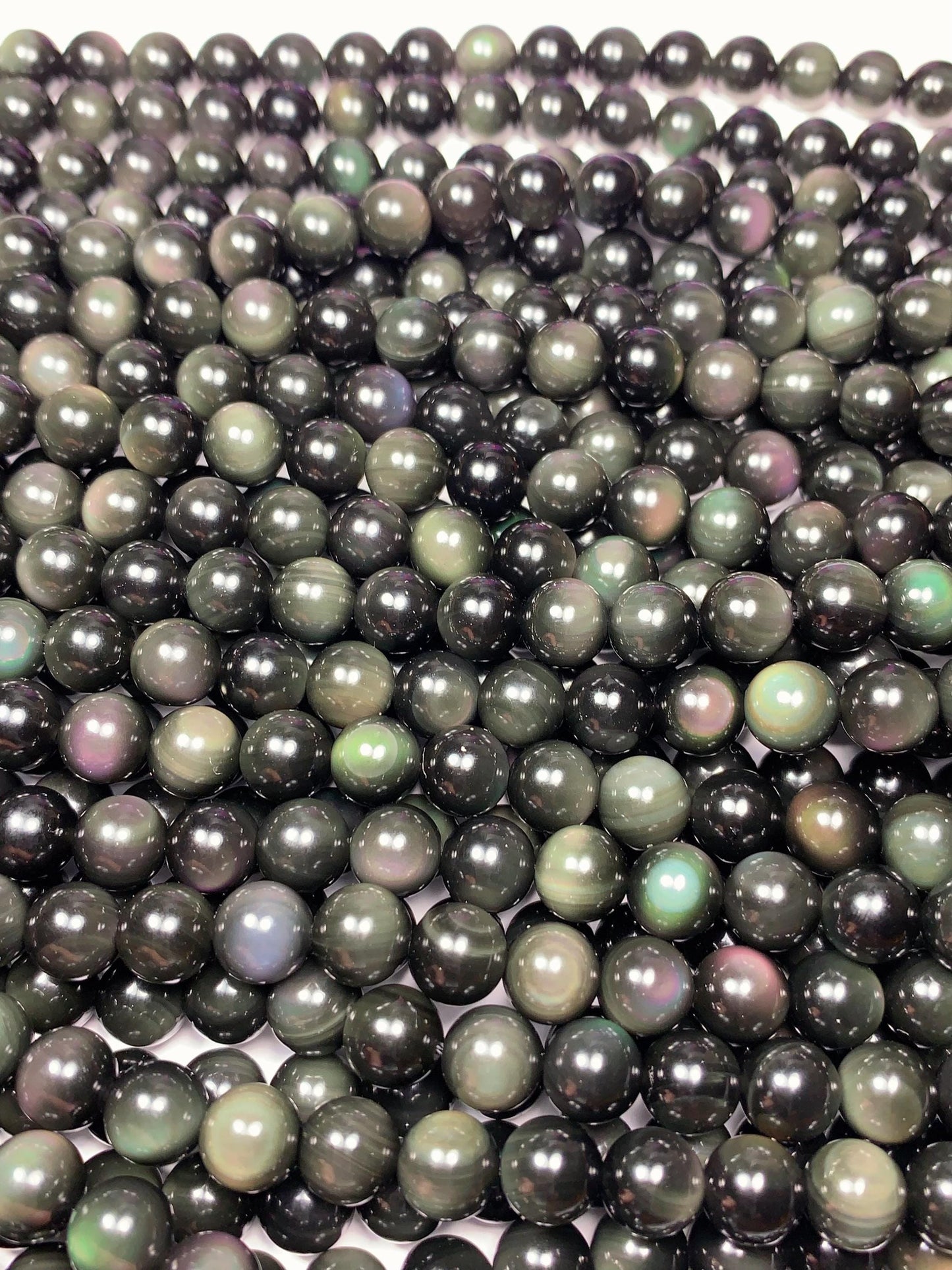 AAA+ Rainbow Natural Obsidian Smooth Round Bead Strand 15.5" Gemstone 6mm 8mm 10mm 18mm