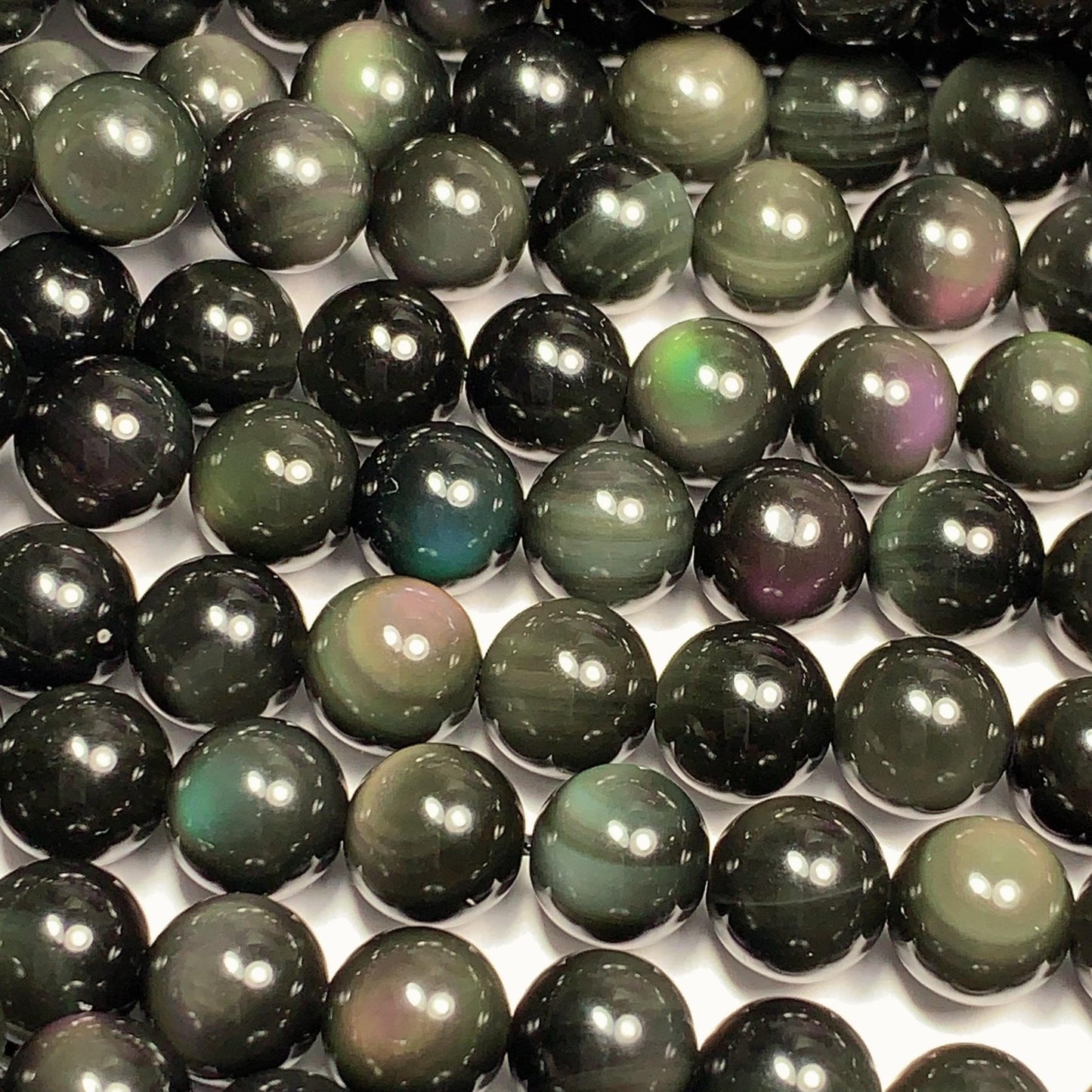 AAA+ Rainbow Natural Obsidian Smooth Round Bead Strand 15.5" Gemstone 6mm 8mm 10mm 18mm