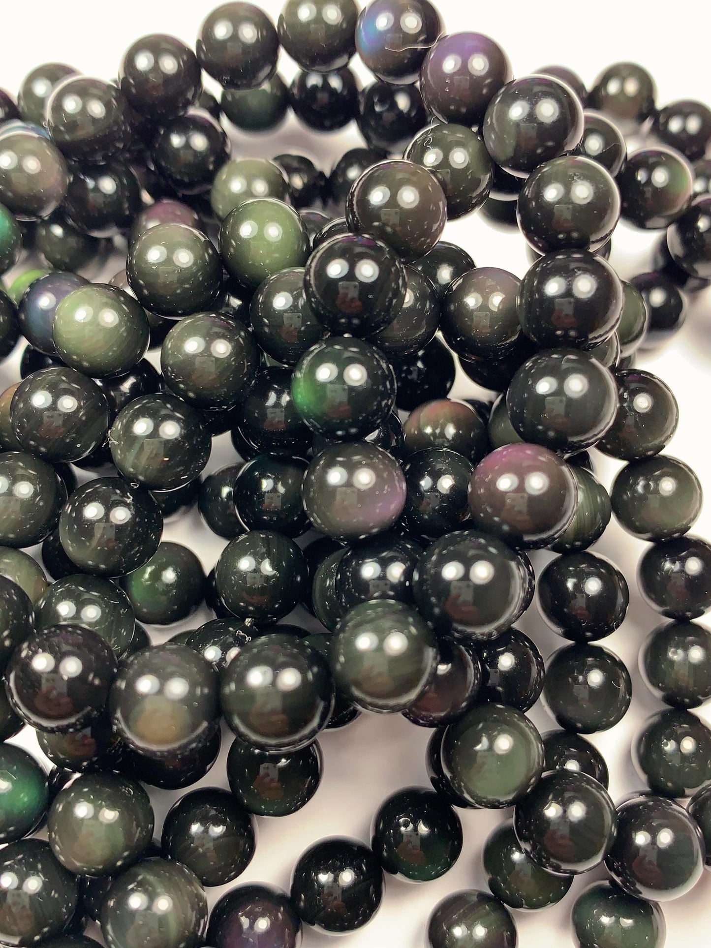AAA Natural Rainbow Obsidian Smooth Beads Stretch Bracelet Gemstone 8mm 10mm 12mm 14mm 16mm 18mm 20mm