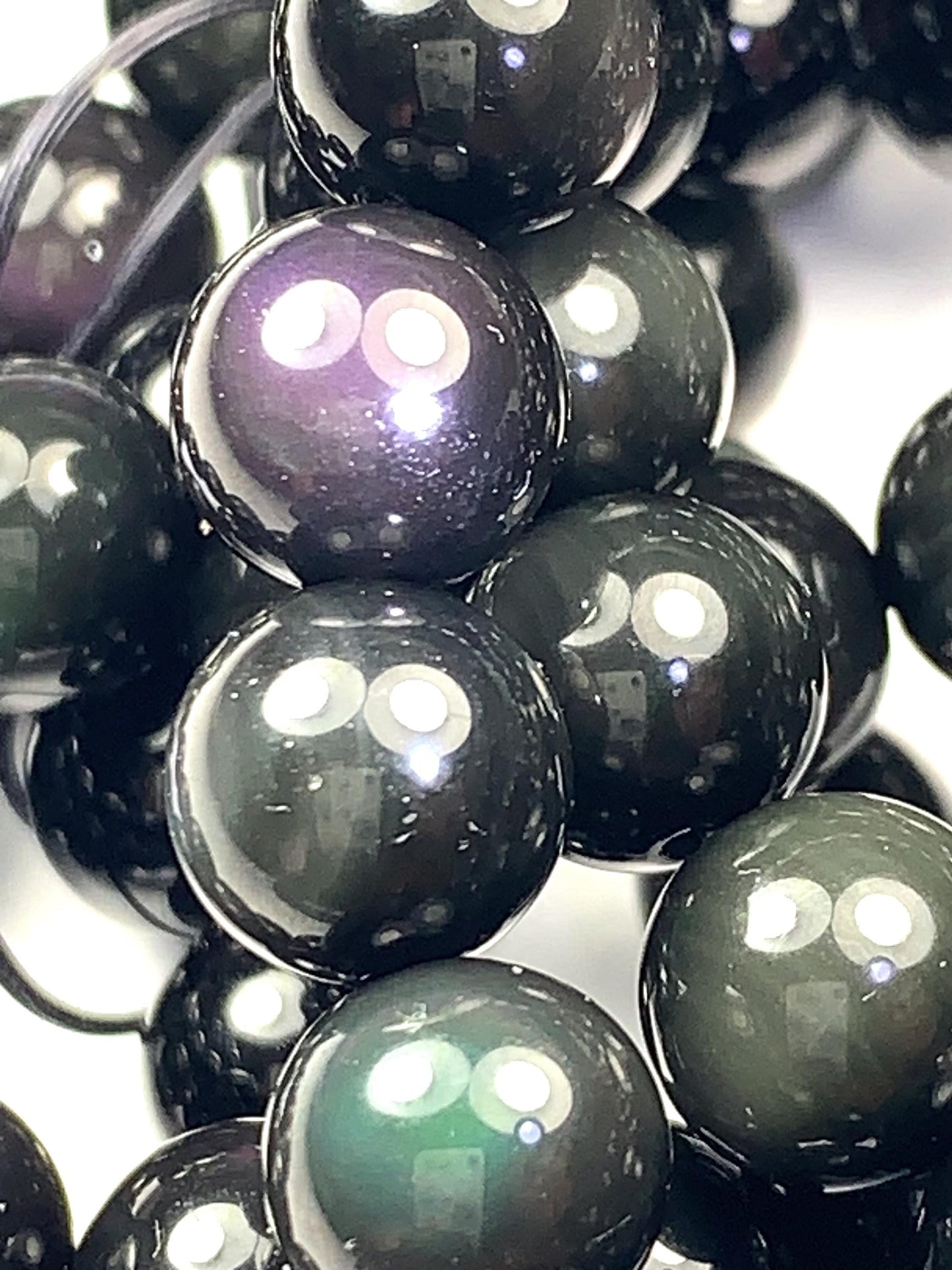 AAA Natural Rainbow Obsidian Smooth Beads Stretch Bracelet Gemstone 8mm 10mm 12mm 14mm 16mm 18mm 20mm