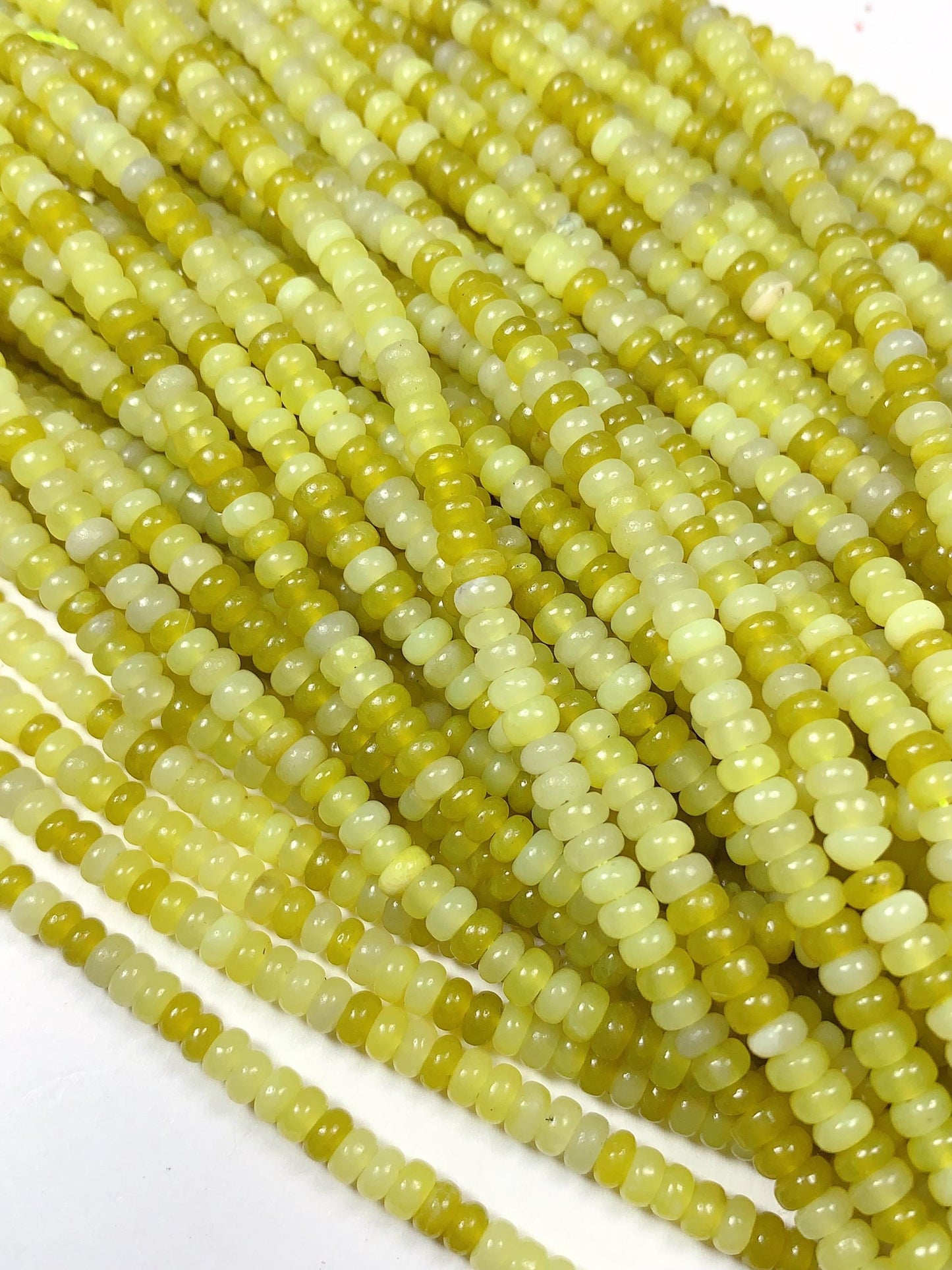 2x4mm Genuine Natural Lemon Serpentine Jade Smooth Rondelle Beads 15" Strand