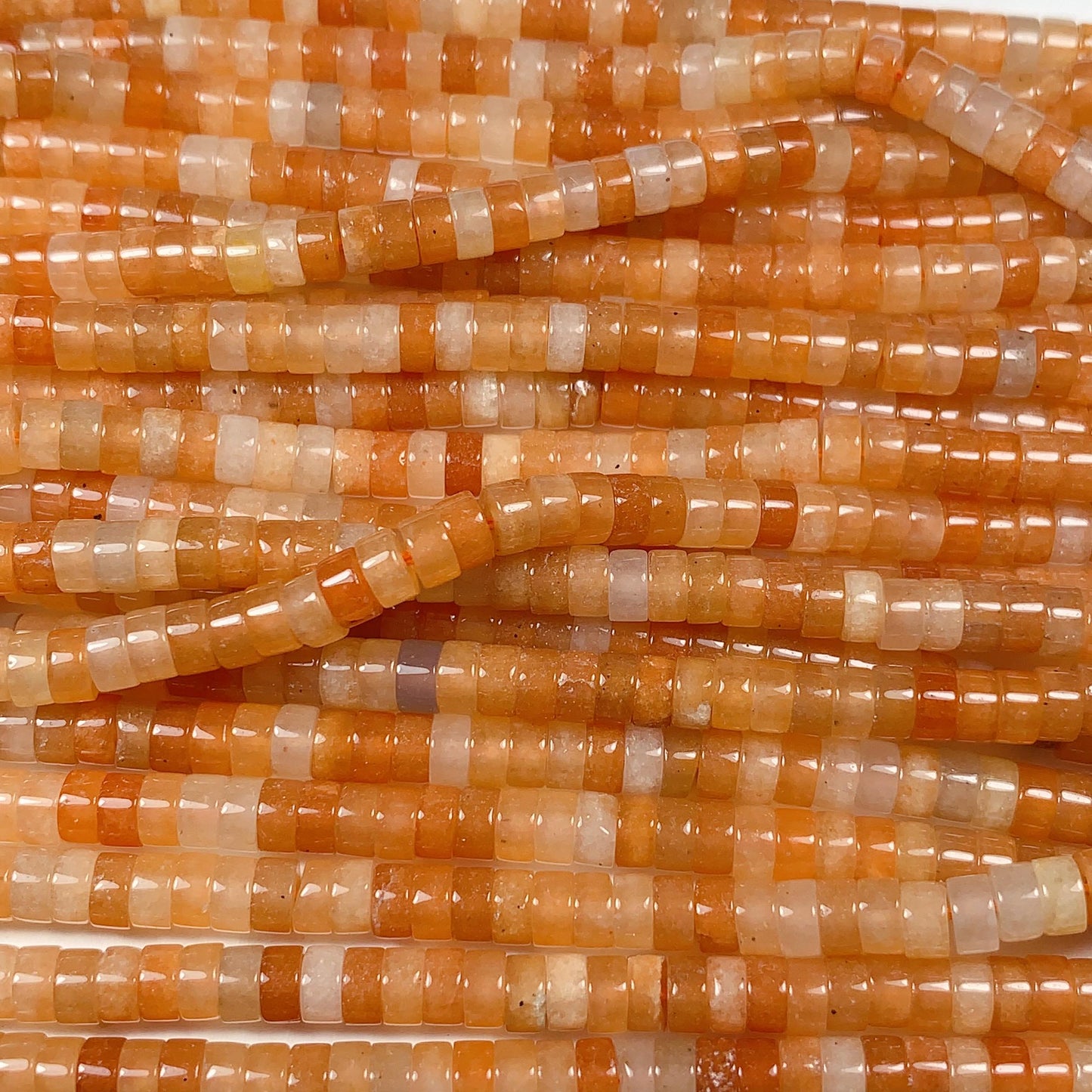 2x4mm Orange Red Aventurine Heishi Disc Beads: Natural Gemstone Strand 15"