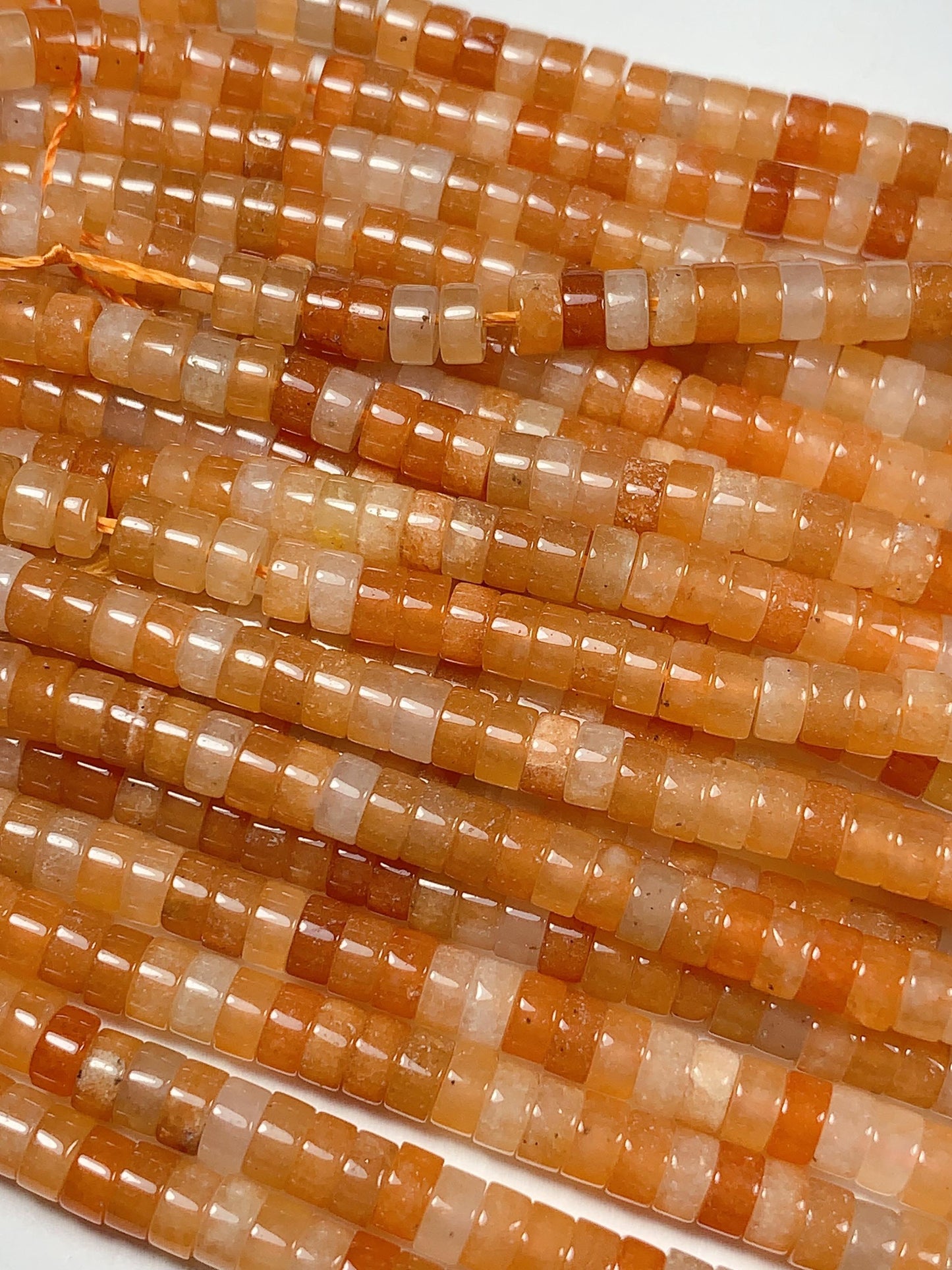 2x4mm Orange Red Aventurine Heishi Disc Beads: Natural Gemstone Strand 15"