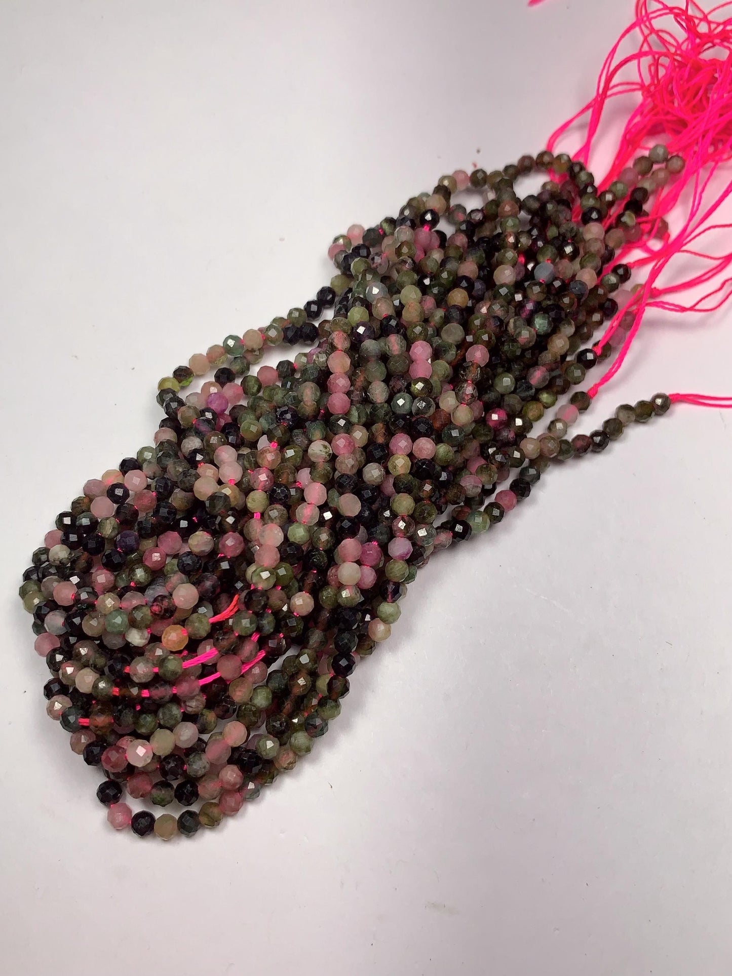 3mm Genuine Natural Black Green Pink Orange Rainbow Tourmaline Faceted Round Beads 15.5" Strand PA20251036