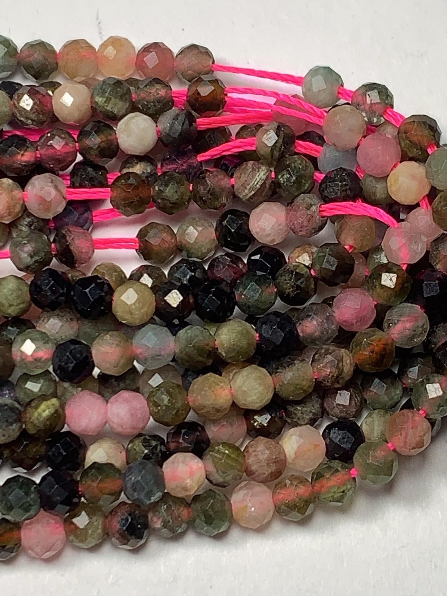 3mm Genuine Natural Black Green Pink Orange Rainbow Tourmaline Faceted Round Beads 15.5" Strand PA20251036