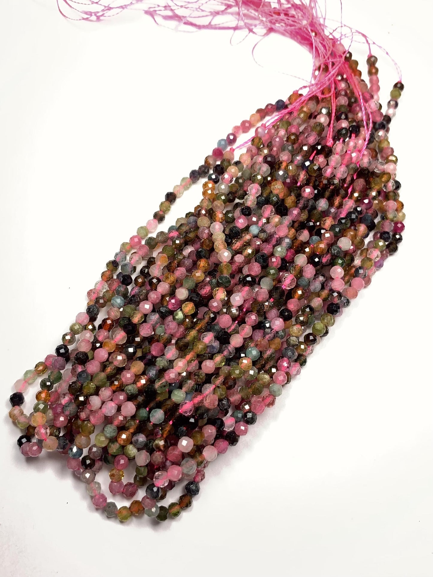 2.9mm Genuine Natural Black Green Pink Orange Rainbow Tourmaline Faceted Round Beads 15.5" Strand PA20251035