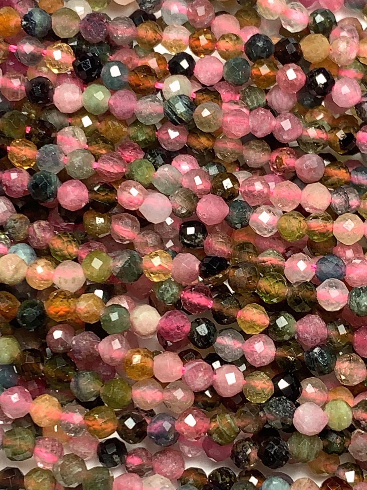 2.9mm Genuine Natural Black Green Pink Orange Rainbow Tourmaline Faceted Round Beads 15.5" Strand PA20251035