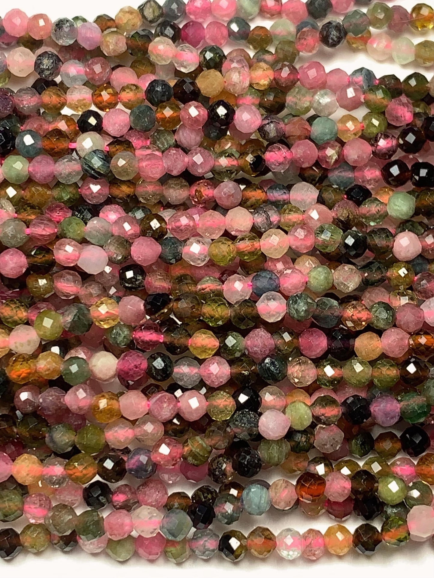 2.9mm Genuine Natural Black Green Pink Orange Rainbow Tourmaline Faceted Round Beads 15.5" Strand PA20251035