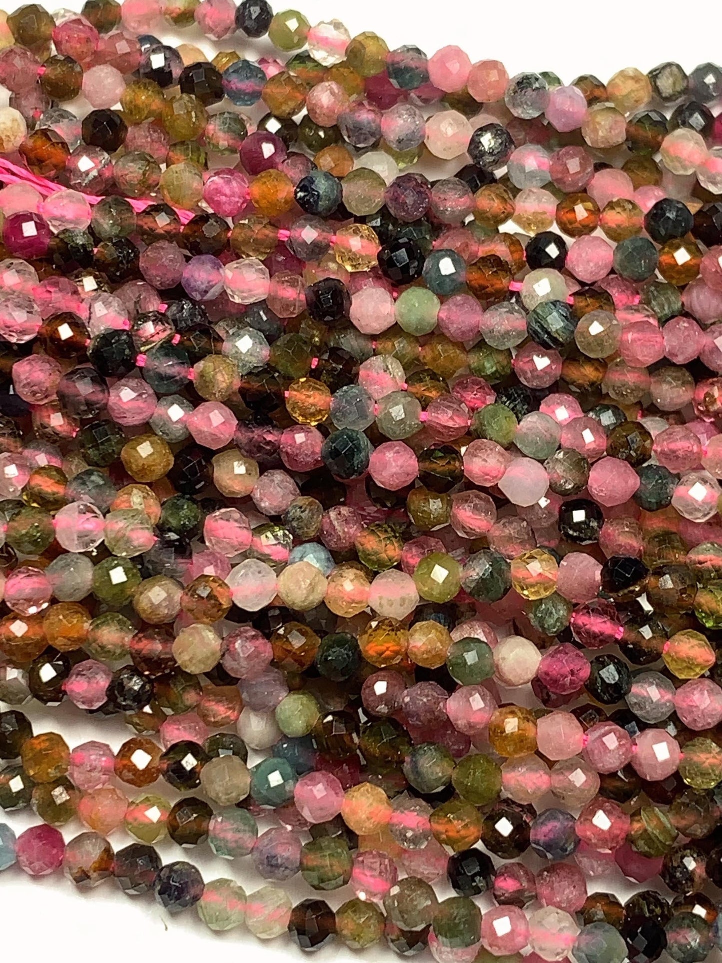 2.9mm Genuine Natural Black Green Pink Orange Rainbow Tourmaline Faceted Round Beads 15.5" Strand PA20251035