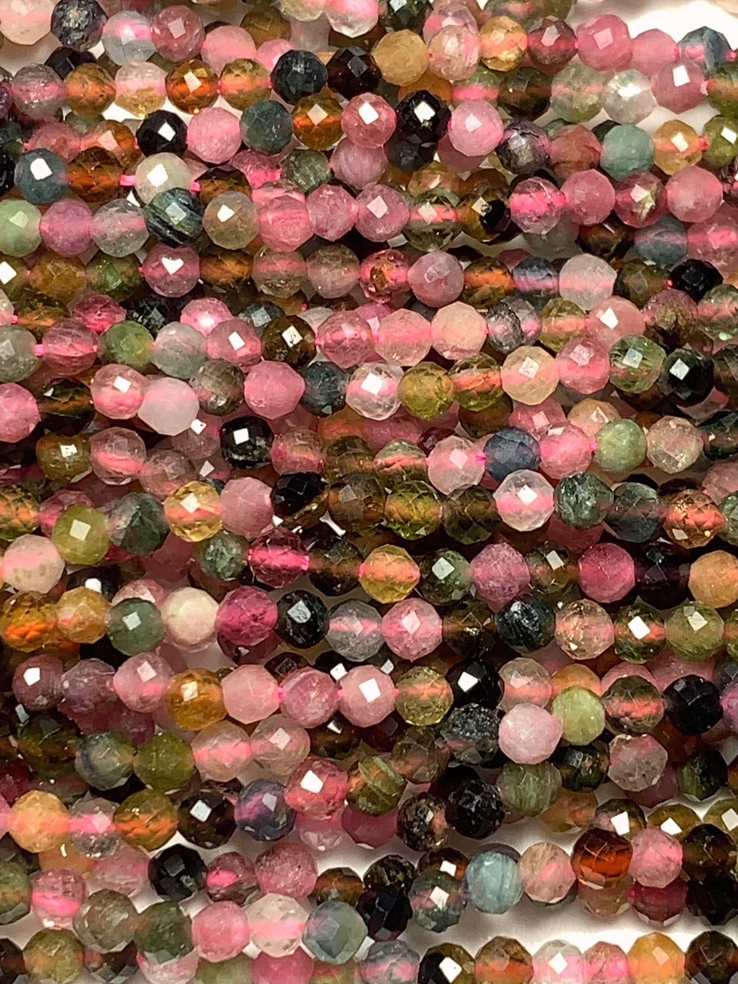 2.9mm Genuine Natural Black Green Pink Orange Rainbow Tourmaline Faceted Round Beads 15.5" Strand PA20251035
