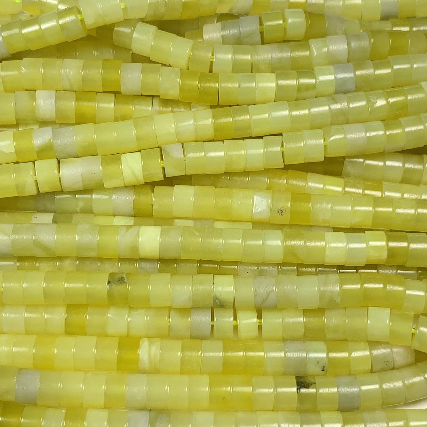 2x4mm Lemon Yellow Jade Heishi Disc Beads 15" Strand