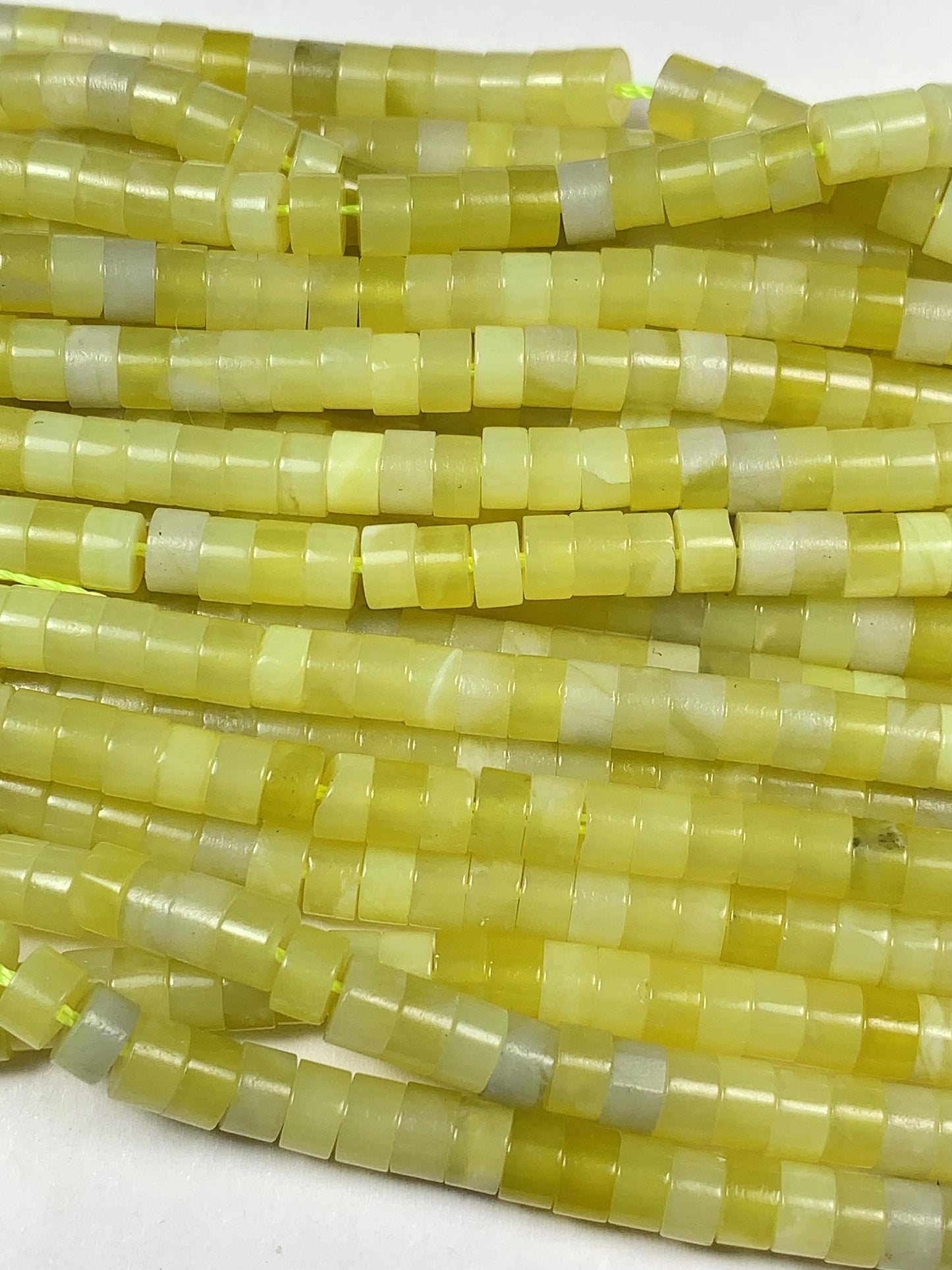 2x4mm Lemon Yellow Jade Heishi Disc Beads 15" Strand