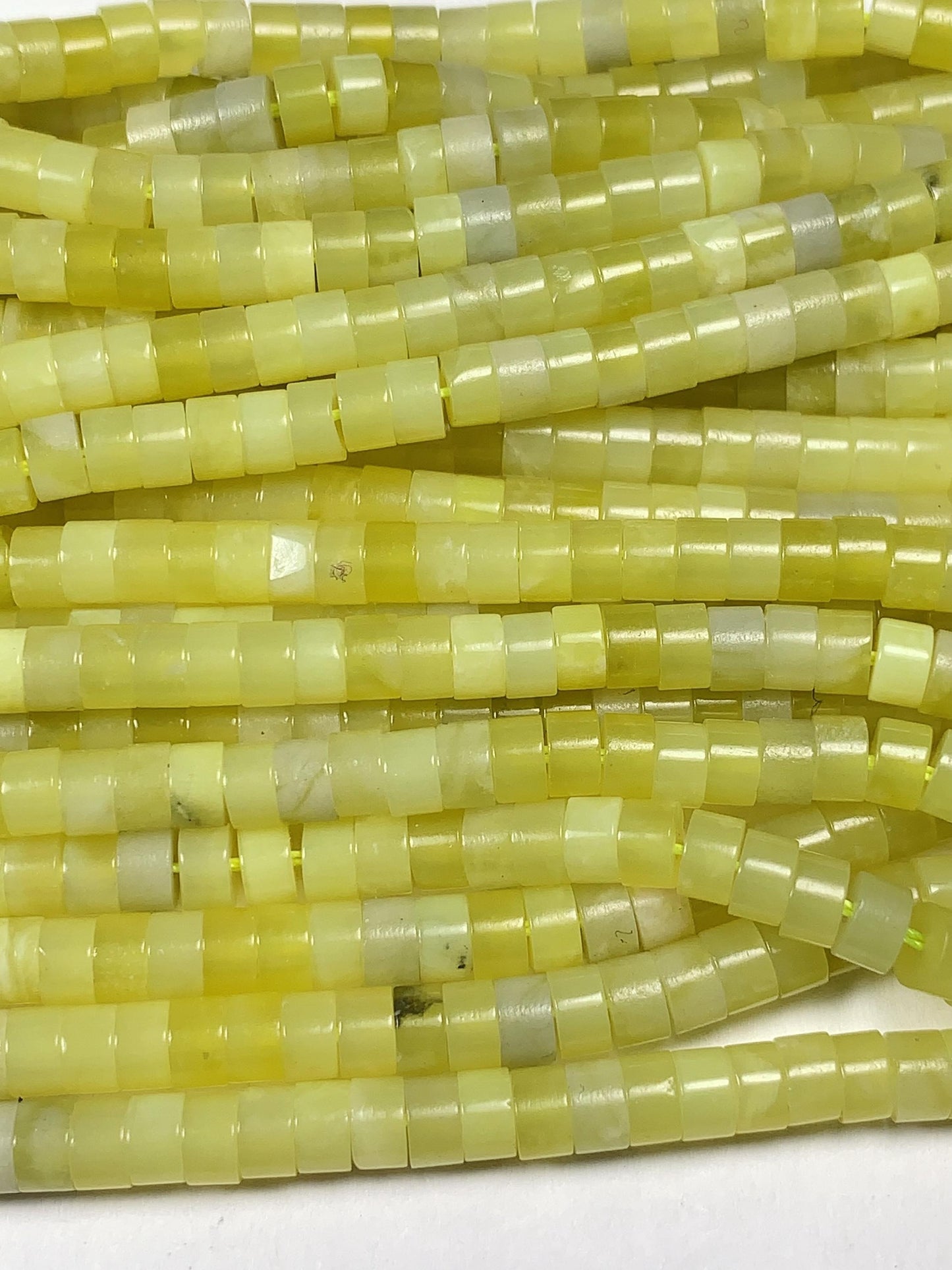 2x4mm Lemon Yellow Jade Heishi Disc Beads 15" Strand