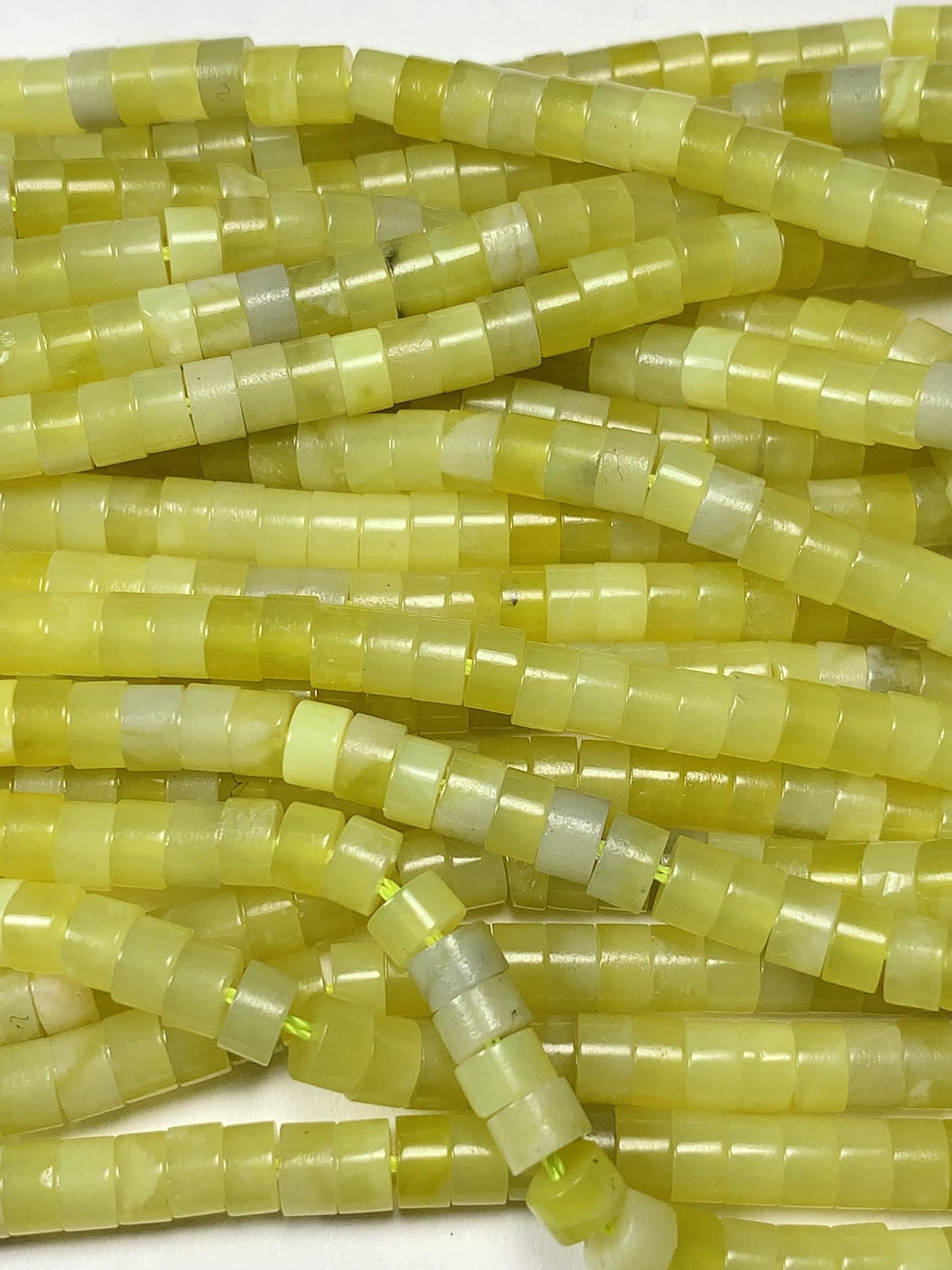 2x4mm Lemon Yellow Jade Heishi Disc Beads 15" Strand