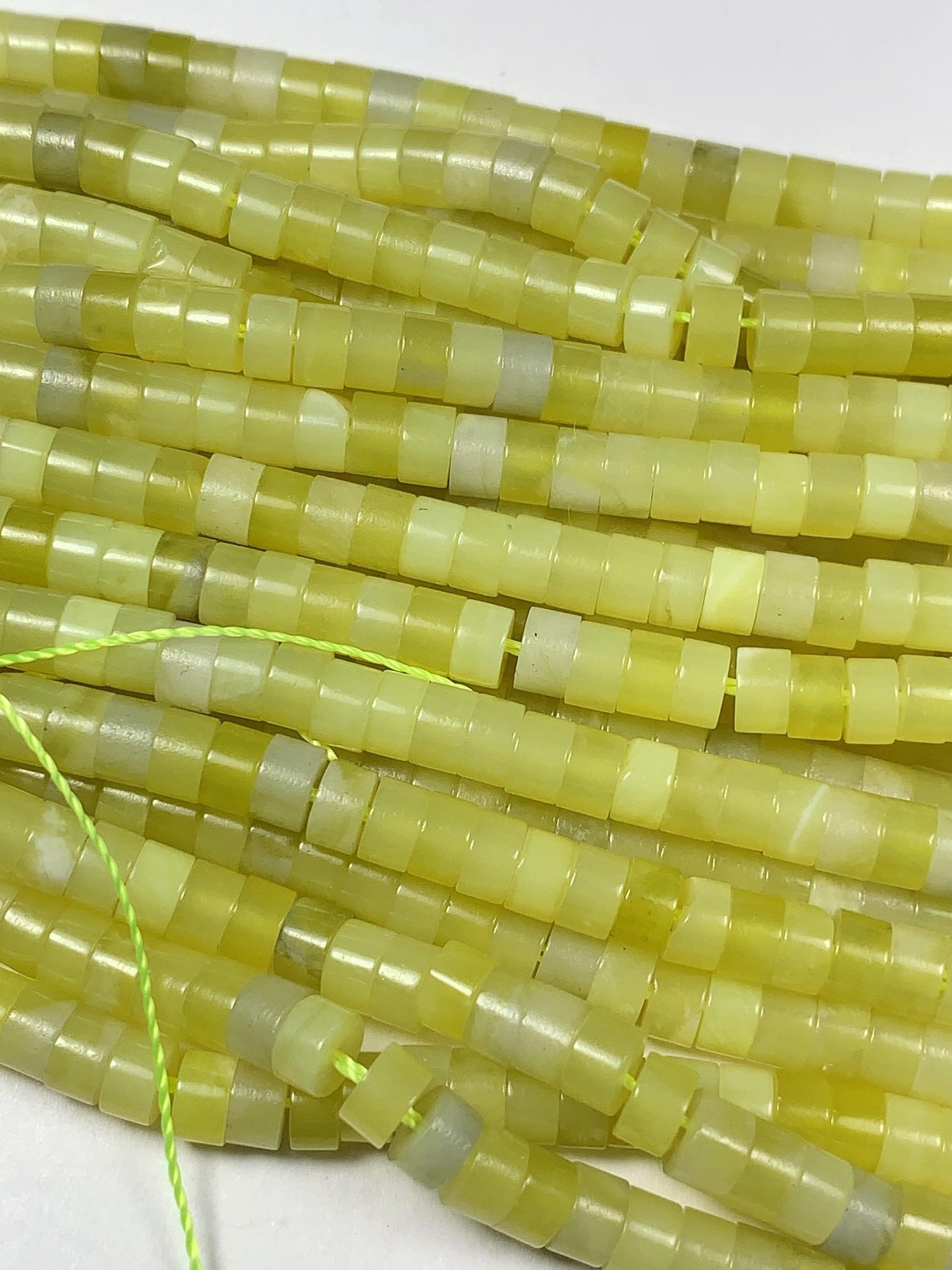 2x4mm Lemon Yellow Jade Heishi Disc Beads 15" Strand
