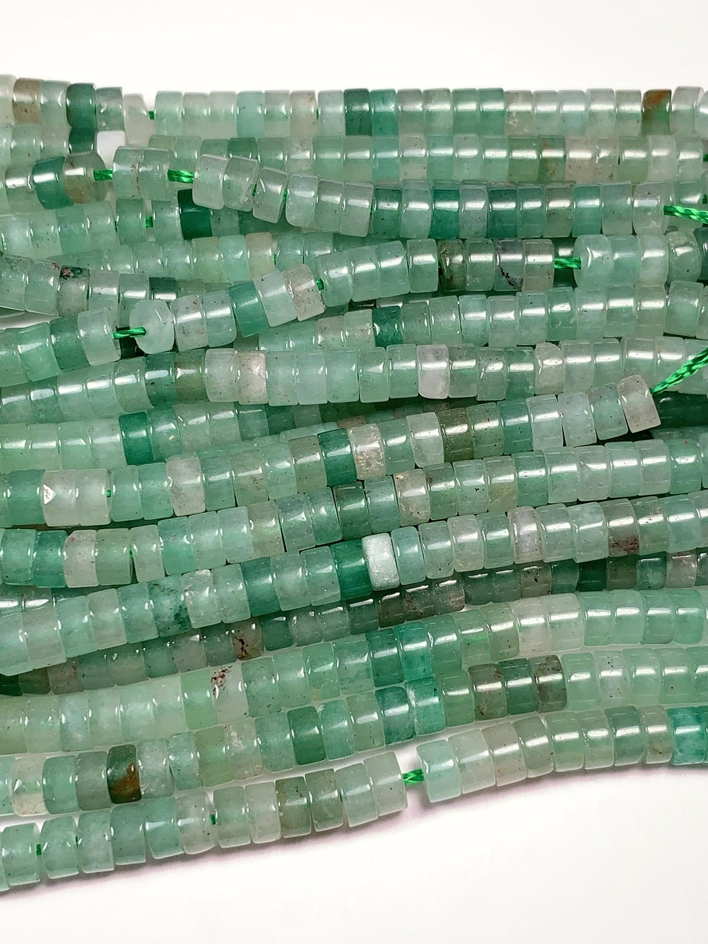 2x4mm Natural Green Aventurine Heishi Disc Beads 15 Strand Lustrous Translucent