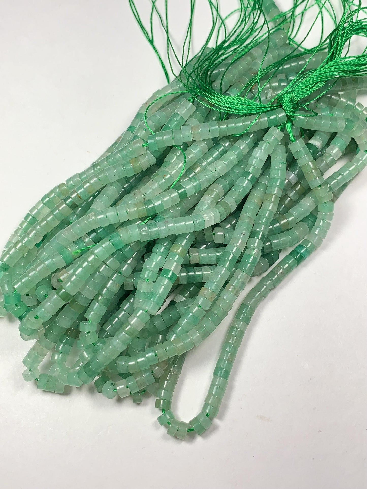 2x4mm Natural Green Aventurine Heishi Disc Beads 15 Strand Lustrous Translucent
