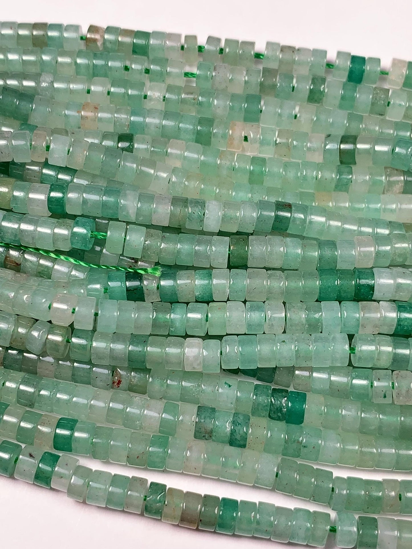 2x4mm Natural Green Aventurine Heishi Disc Beads 15 Strand Lustrous Translucent