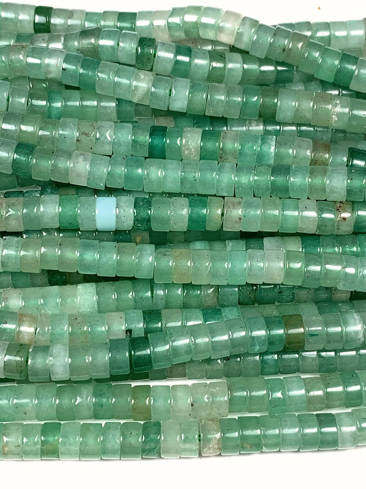 2x4mm Natural Green Aventurine Heishi Disc Beads 15 Strand Lustrous Translucent