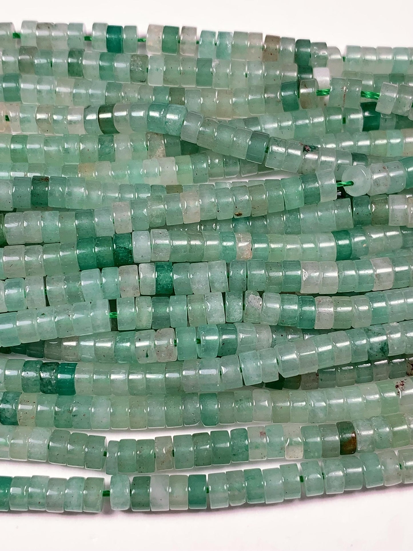 2x4mm Natural Green Aventurine Heishi Disc Beads 15 Strand Lustrous Translucent